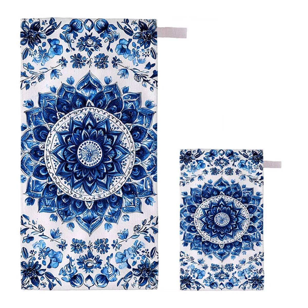 Telo Mare XXL 220x100cm/35x70cm, 2 Set Telo Mare Microfibra India Asciugamano Palestra Uomo, Antisabbia, Leggero, Asciugatura Rapida, Teli da Spiaggia Grandi Accessori per Camping Natation Yoga H-12