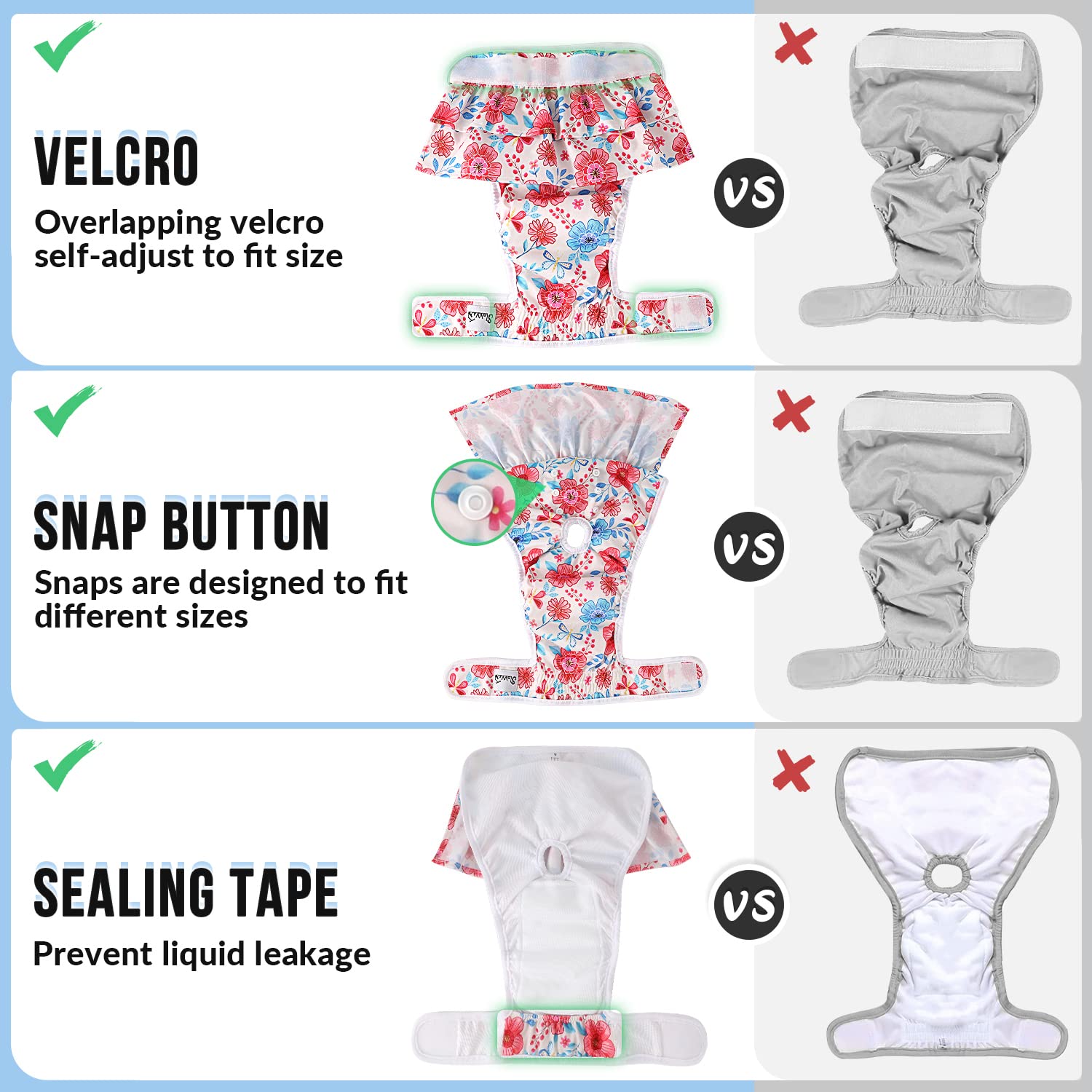 Eyein Reusable Dog Nappies Female, 3 Pack Period Heat Pants Adjustable, Leak Proof Pet Incontinence Nappy Super Absorbent - Image 4