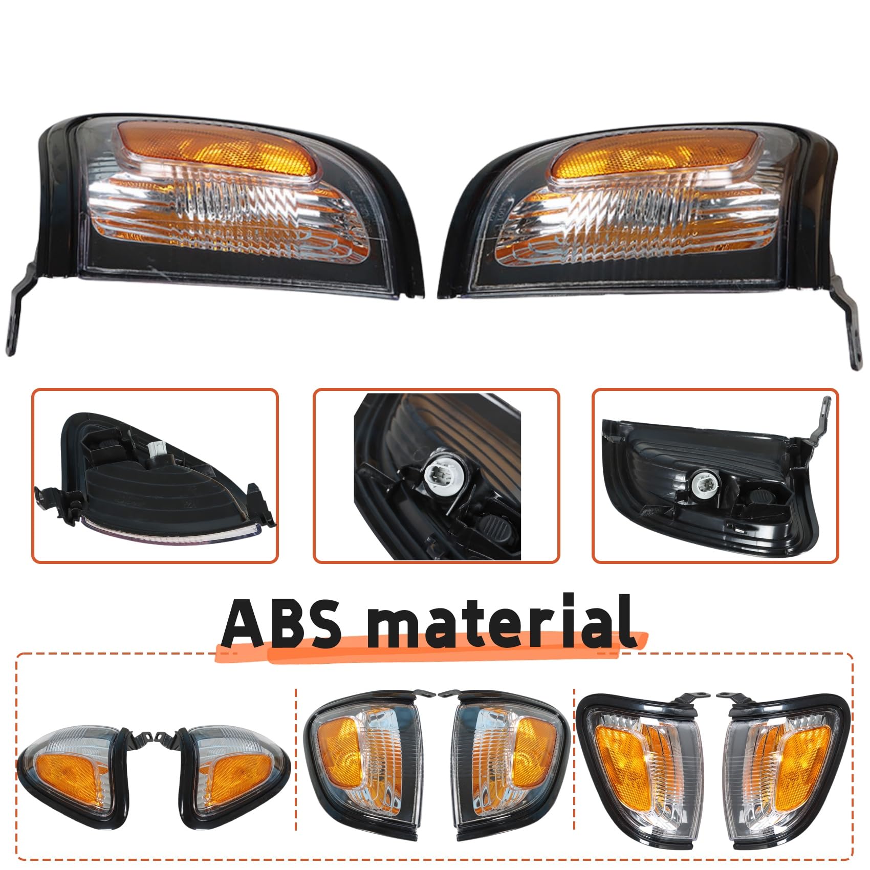 labwork Replacement for Tacoma 2001-2004 Parking/Side Marker Light Assembly Pair Driver and Passenger Side Black