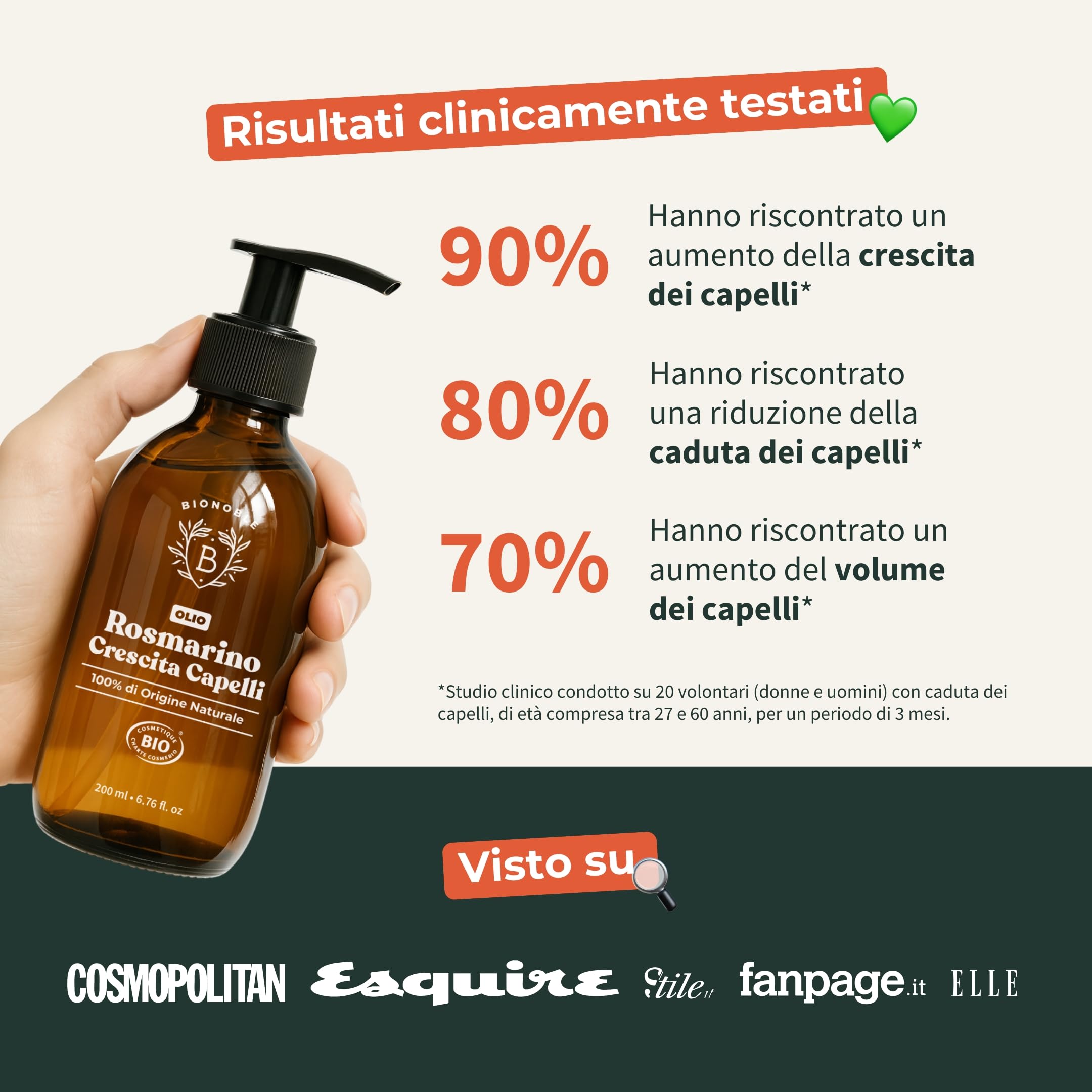 BIONOBLE Olio di Rosmarino per Capelli Bio - Stimola Crescita, Nutre il Cuoio Capelluto - Olio Capelli Rosmarino, Ricino, Argan - Rosemary Oil for Hair Growth - Bottiglia di Vetro, Pipetta - 50ml