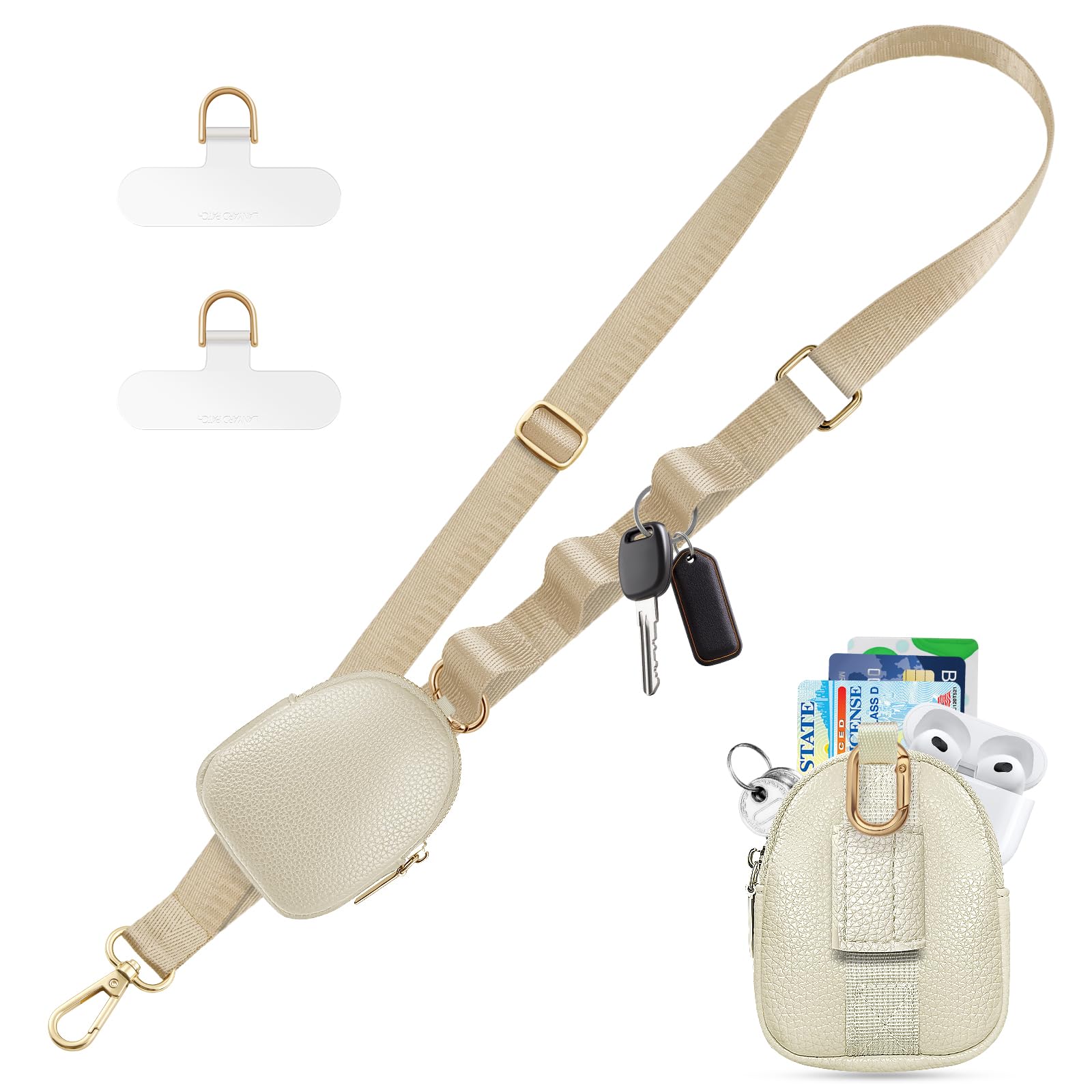 WaiYukllic Adjustable Clip and Go Strap with Zippered Pouch Phone Lanyard Crossbody With Wallet for Shopping&Travel Anti-Theft Phone Strap with 1*