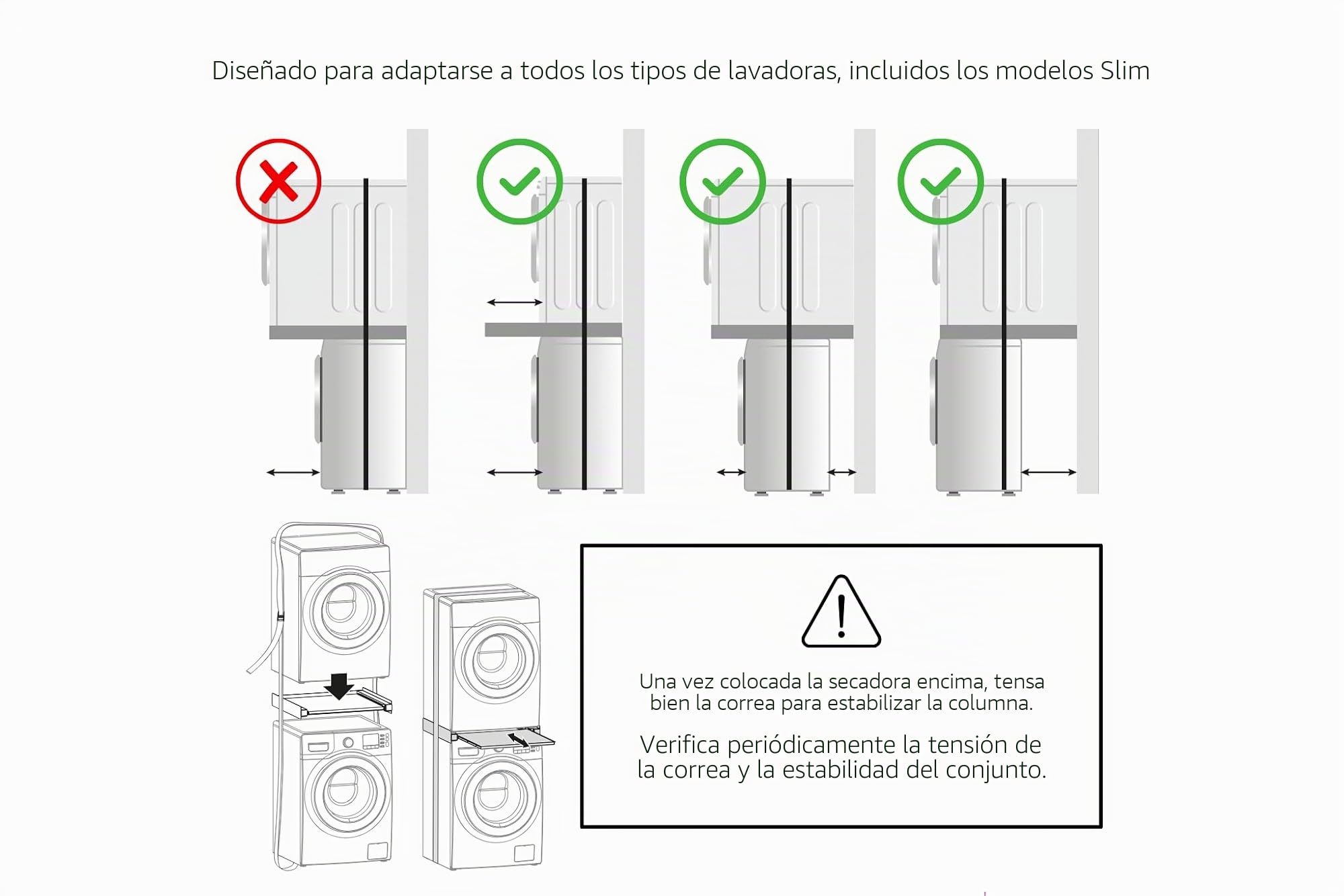 Tower pro - Kit de superposición lavadora + secadora, Soporte para superponer lavadora y secadora, con estante extraíble SUPSLW001