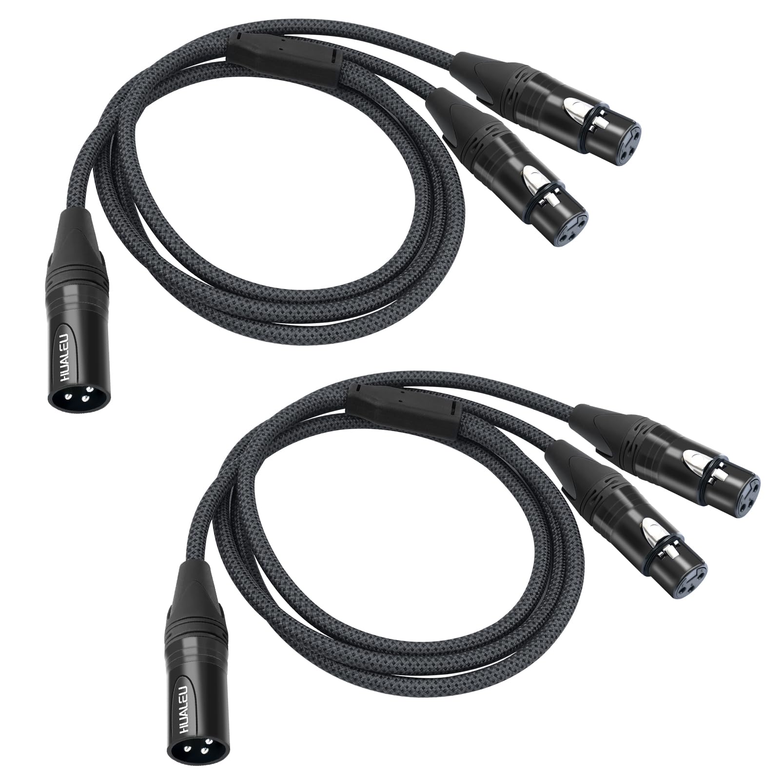 HUALEU 3.3Ft 2Pack 1 XLR Male to Dual Female y Splitter Adapter Cable,Y Splitter 1 Male 2 Female,3Pin-XLR Combiner Y Cord Balanced Microphone Adaptor