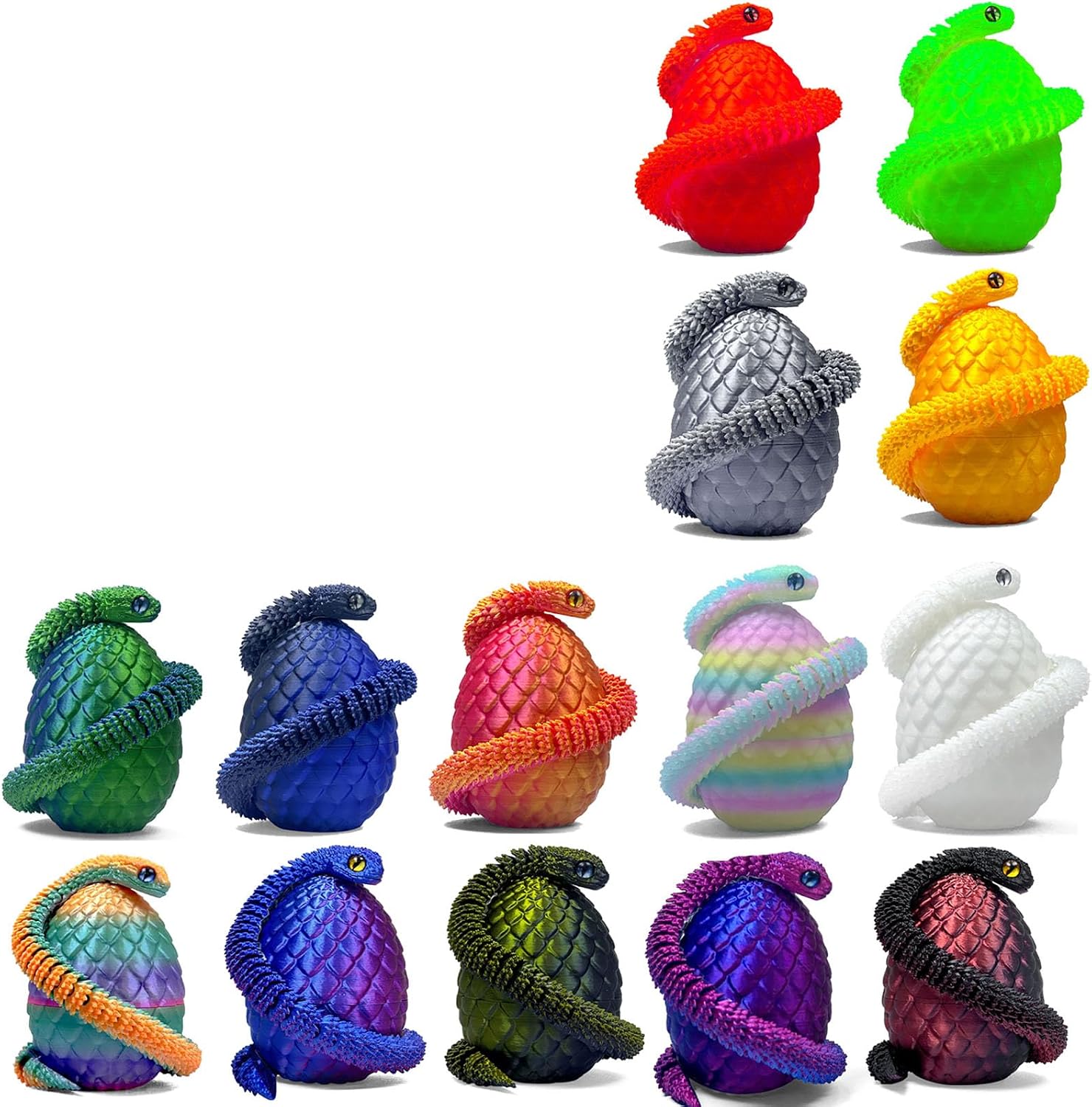 14 PCS 3D Printed Snake Egg 3D Printed Animals Snake , Perfect for Easter Gifts,Pet Movable Joint Exquisite Cute Pet Toy Adults Fidget Toys Home Office Decor (16PCS-C)
