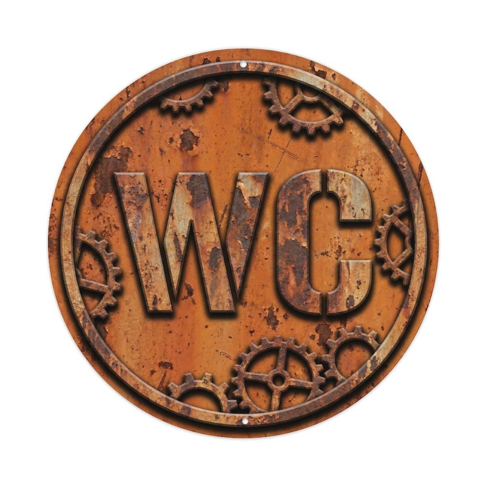 Toilet （WC） Corroded Ornament Metal Tin Sign Plaque Wall Decor for Cafe, Club Bar, Office, Home Garden Round Metal Poster 8x8Inch