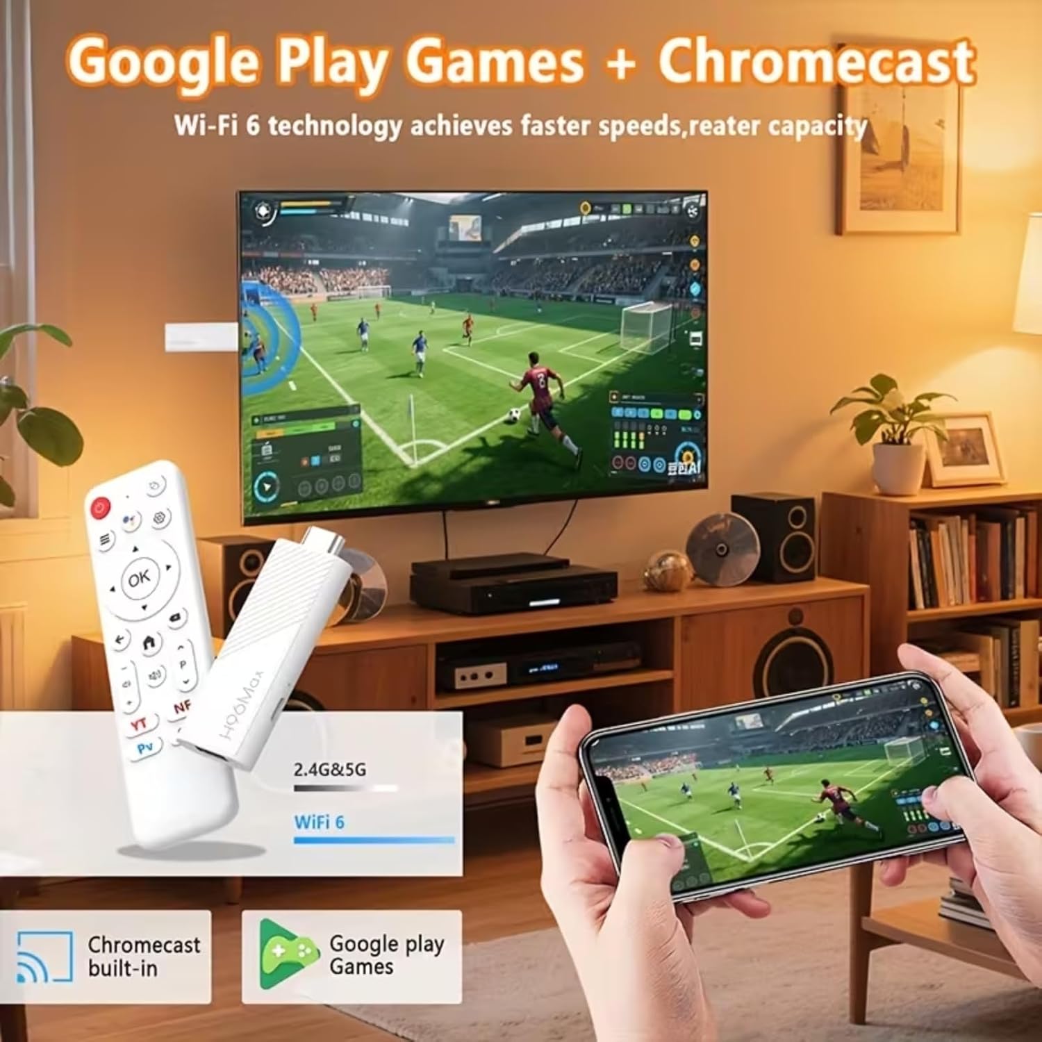 H313 4K TV Stick, Android 14.0 Streaming Device with Wi-Fi 6, Quad-Core Processor and Voice Remote Control, Smart Plug-and-Play Media Player for Smart TVs