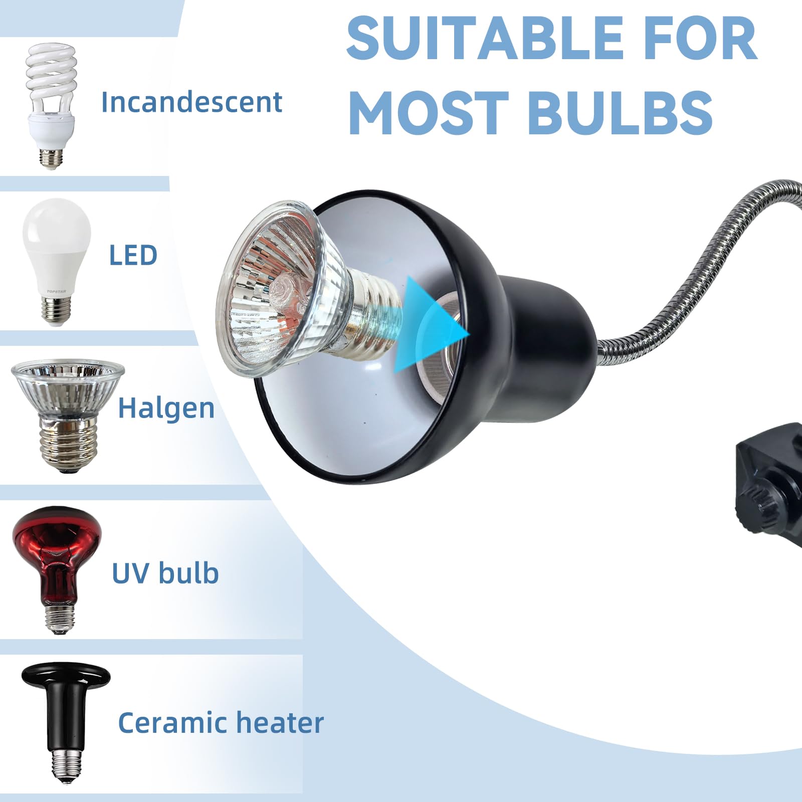 BNOSDM Reptile Heat Lamp, UVA UVB Reptile Light Bulb 25W & 50W Basking Light with 360&deg; Rotatable, Tortoise Heat Lamp for Turtle Lizard Snake Chick Cockatoo - image 6