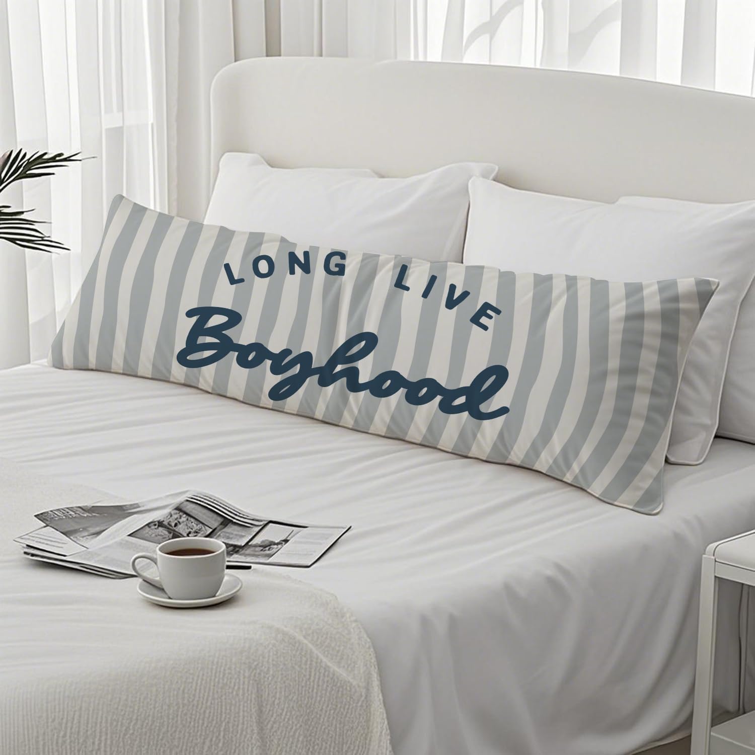 Long Live Boyhood 20x54 Body Pillow Cover for Boys Room Nursery, Boy Nursery Decor, Kids Playroom Decor, Trendy Retro Blue Boyhood Decorative Long Body Pillow Cases for Bed Couch