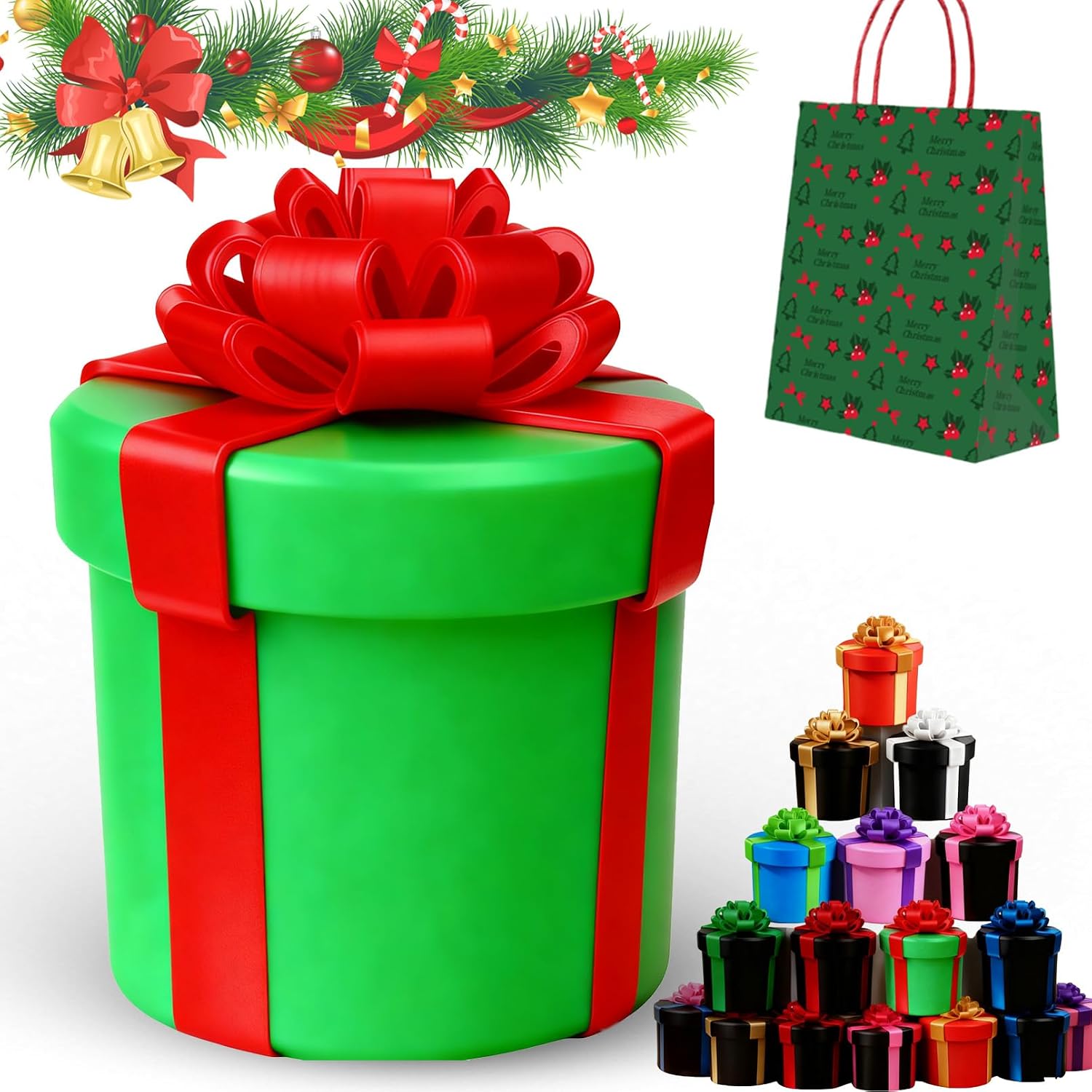 Kangerse Annoying Nested Screw Gift Box, Annoying Christmas Nested Boxes Prank, Reusable 3D Printed Gag Gifts for Birthdays, Christmas (Green Red Ribbon)