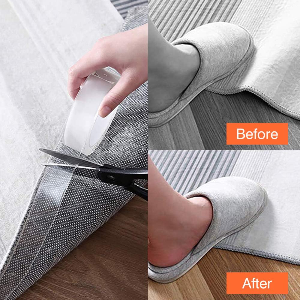 Double Sided Tape Heavy Duty (4FT), Multipurpose Mounting Tape Removable Nano Tape Adhesive Gel Grip, Washable Strong Sticky Wall Tape Strips Transparent Tape Poster Carpet Tape for Home & Office