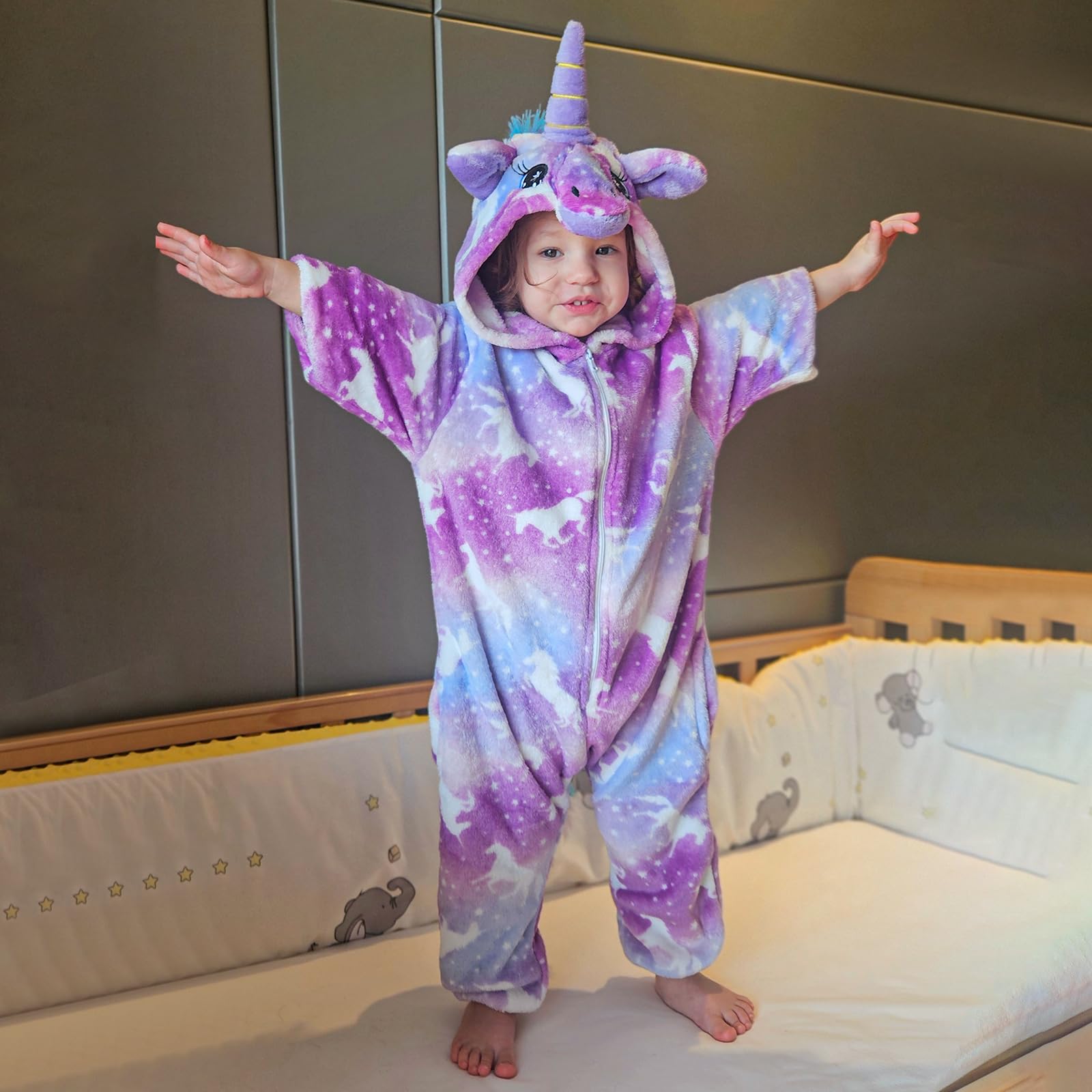 KAKU NANU Pigiama Intero Unicorno Bambina 2 a 10 Anni,Bambini con Cappuccio Flanella Unicorno Bambina Regalo