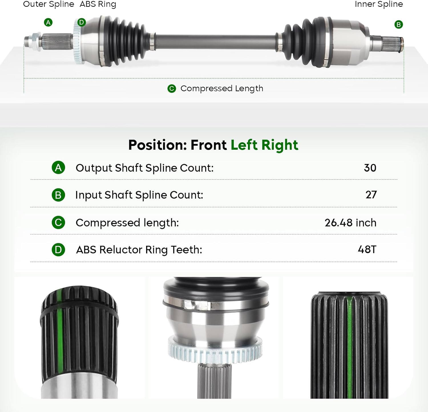 Front Left Driver Side CV Axle Shaft Assembly Fit for Hyundai Sonata L4 2.4L 2015-2019, Fit for Kia Optima L4 2.4L 2016-2020, (Gas Only)