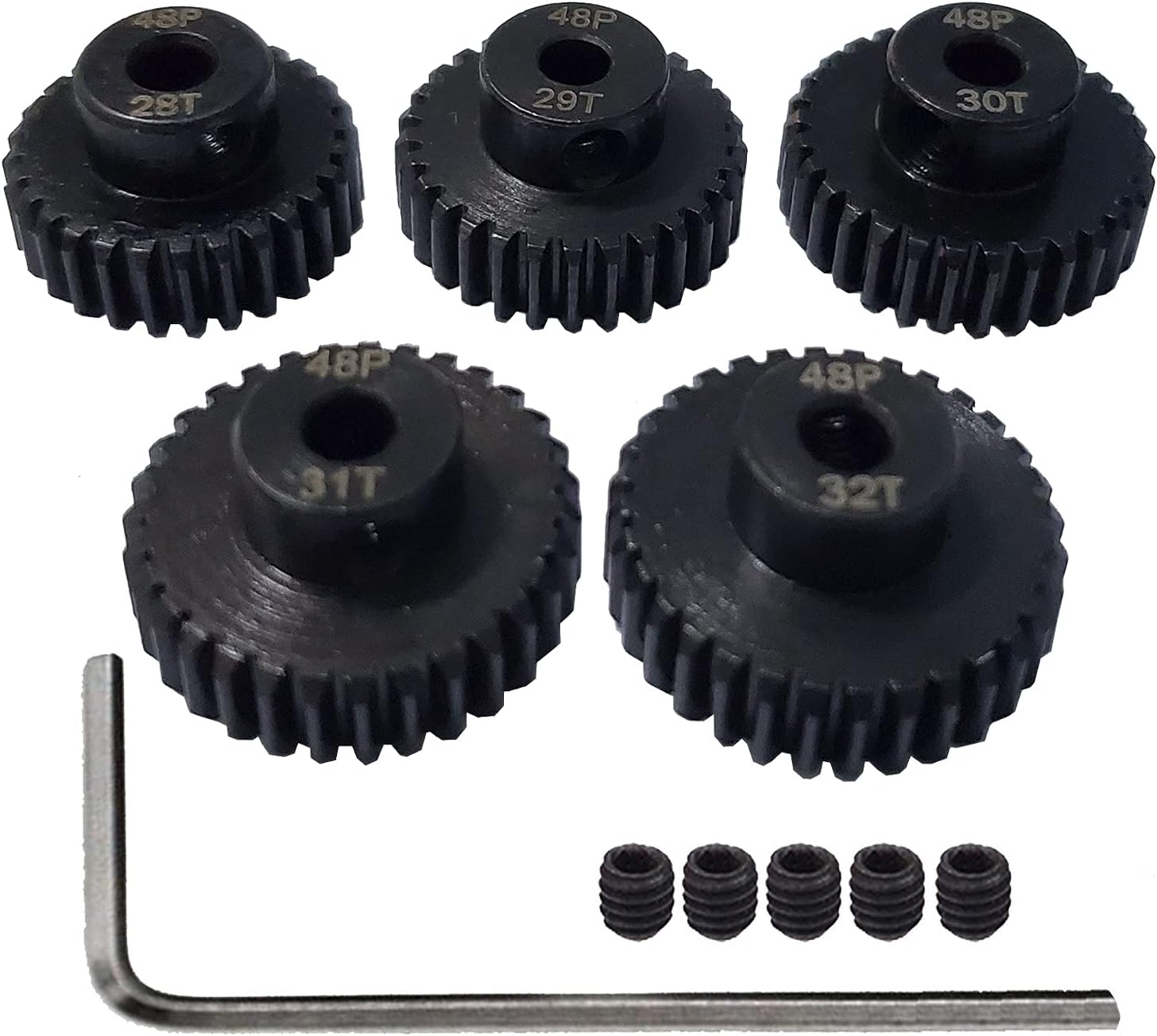 QUARKZMAN – 5 Pignons RC 48DP En Aluminium 7075 – Arbre 3,175 Mm – 28T à 32T – Pour Voiture 1/10 1/12