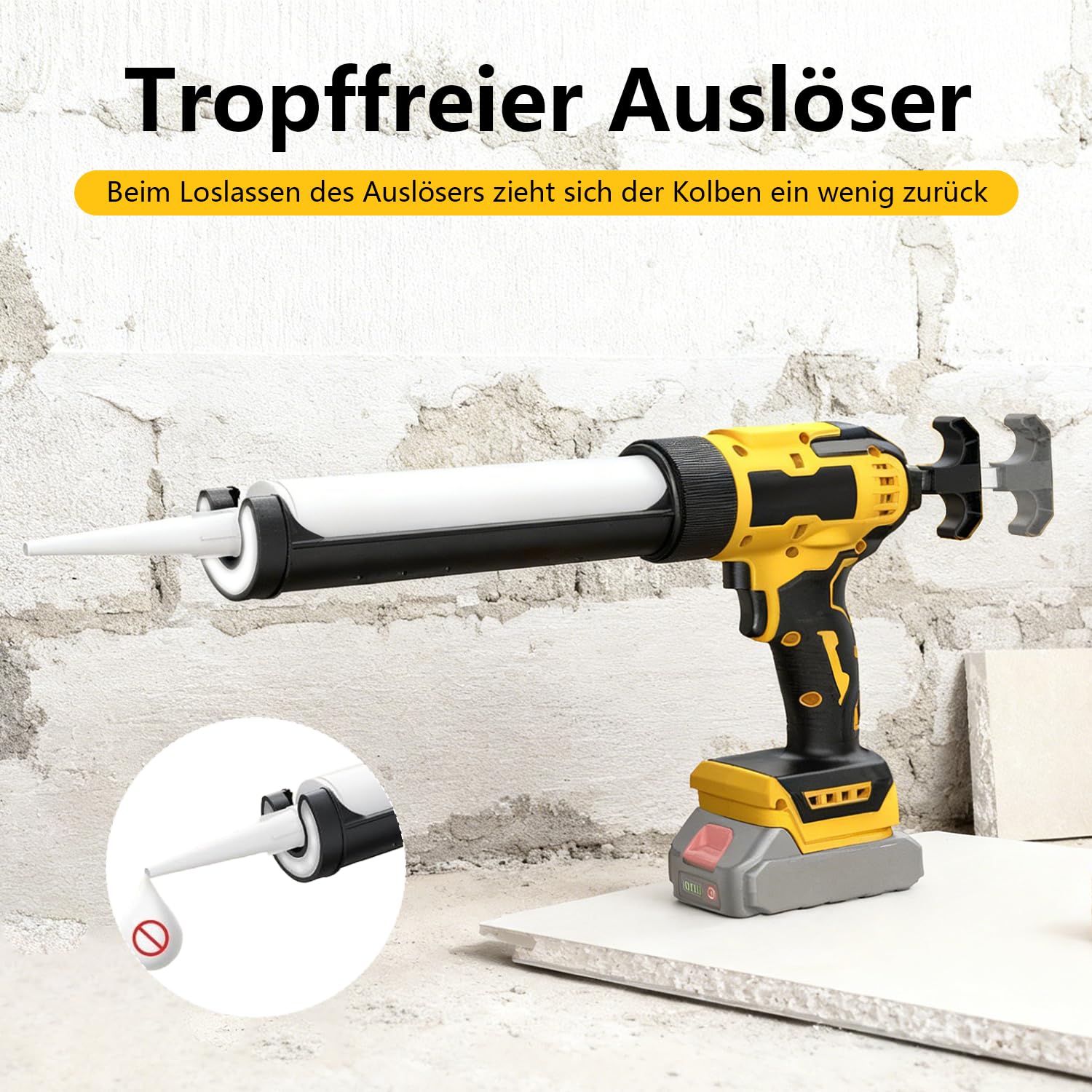 Akku Kartuschenpresse Kompatibel mit Dewalt Akku 20V, Elektrische Kartuschenpistole mit LED-Licht und Einstellbaren Geschwindigkeiten, Silikonpistole Akku für 300ml Kartuschen(Ohne Akku)