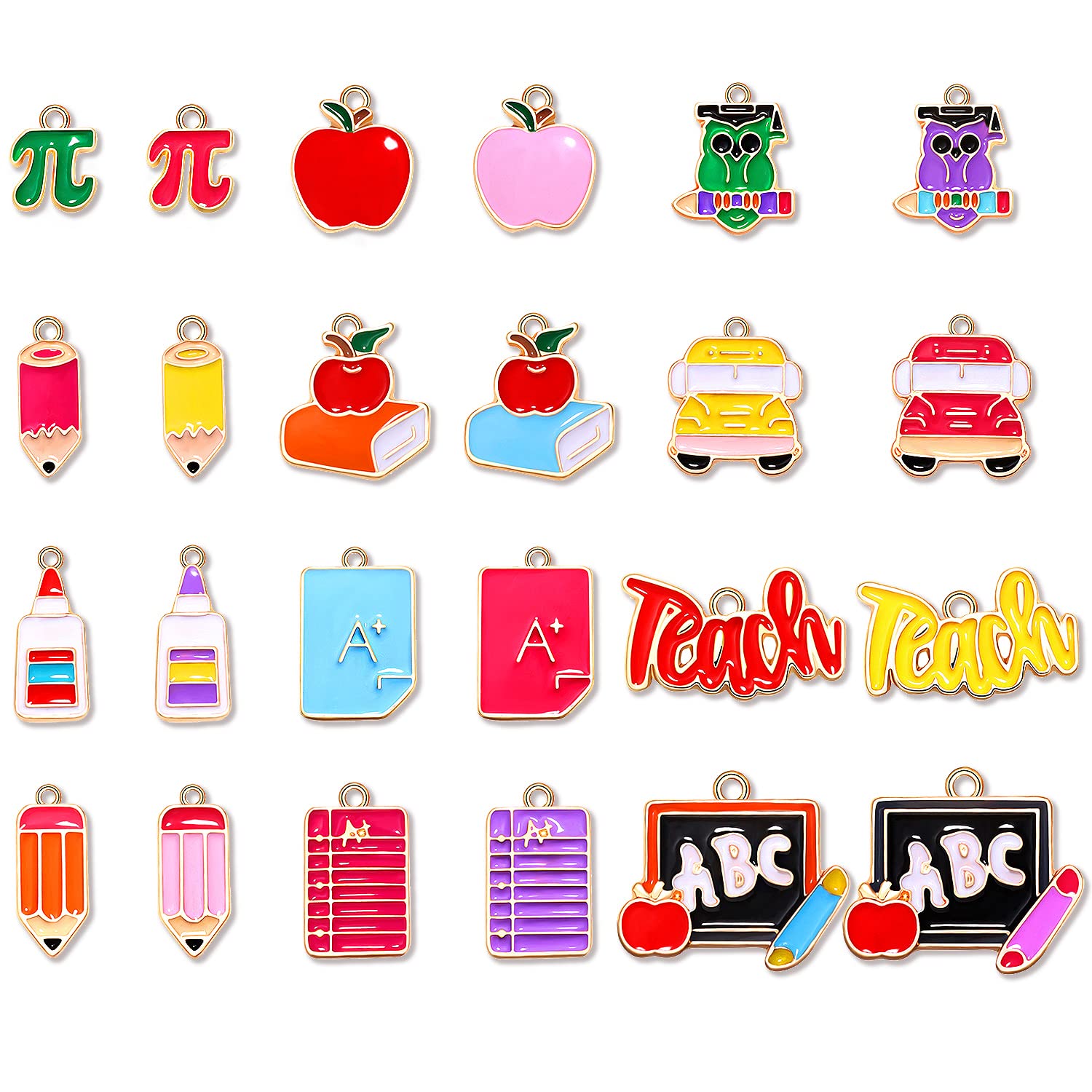 24PCS School Teacher Charms for Jewelry Making, Colorful Enamel Apple  Pencil Book Blackboard Student Pendant Charms for Earring Bracelet Necklace