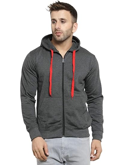 Men's & Boys Cotton Hooded Sweatshirt with Zipper for Winter- Cotton, Casual Lightweight, Comfortable Jacket with Contrast Lace Drawstring
