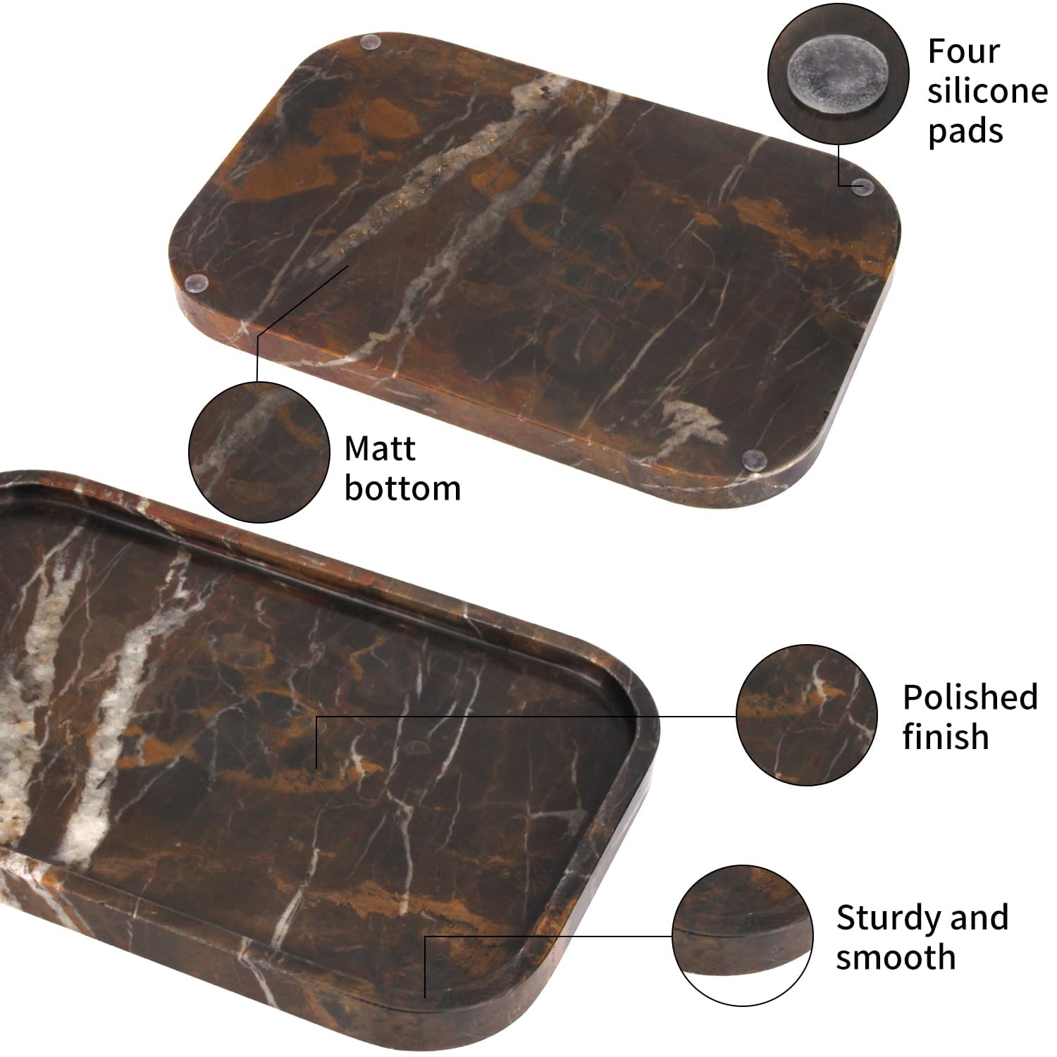 Vassoio da Bagno in Marmo Naturale per Cucina e Bagno, Vassoi Decorativi in Pietra da Appoggio Svuotatasche Ingresso per Caffè, Profumi, Gioielli e Trucchi (Oro Nero, 30 x 20 x 1.8 cm)