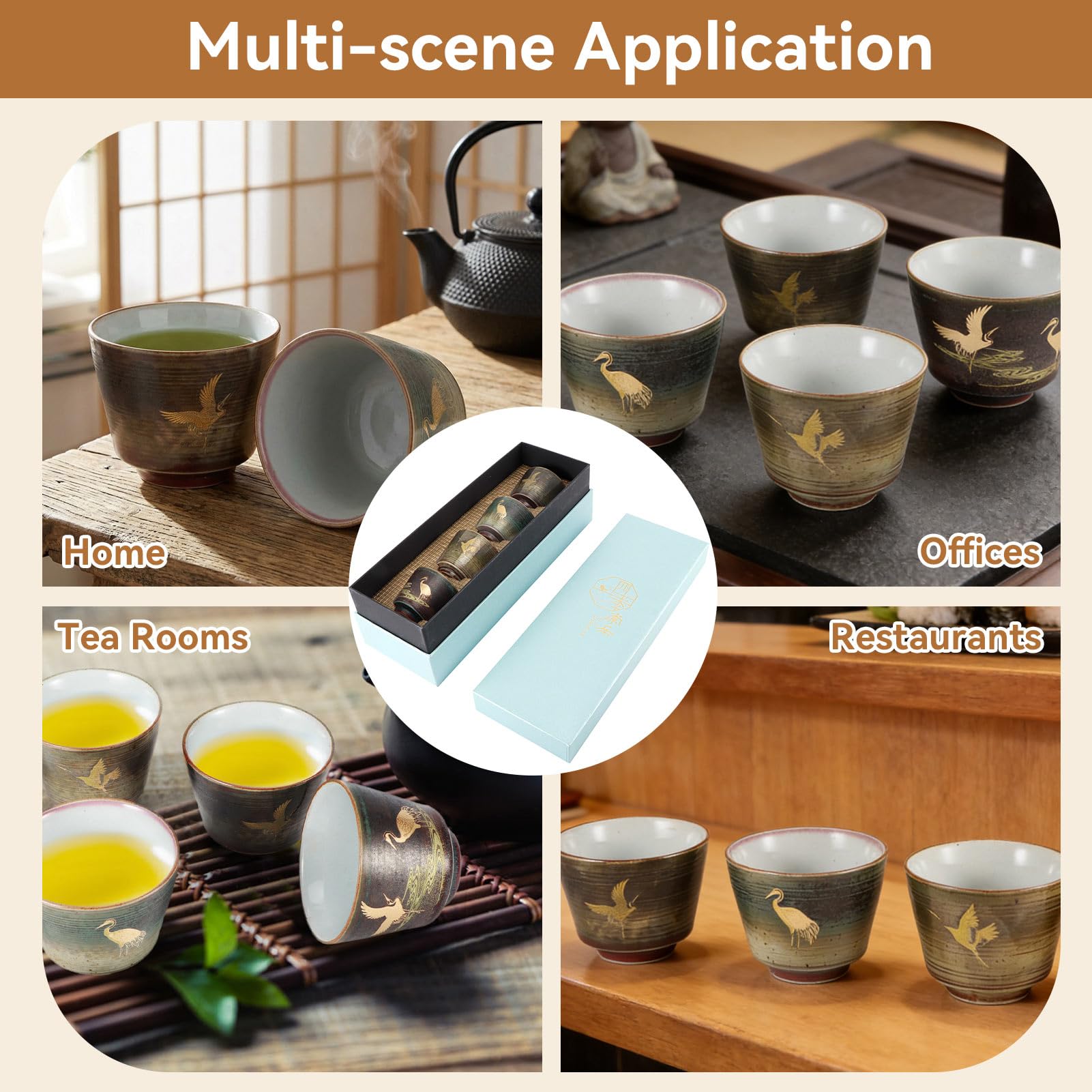 4 Tazze Da Tè In Ceramica Stile Retro Cinese, Con Box Regalo, Per Tè Matcha E Kung Fu, Motivi Diversi, 02
