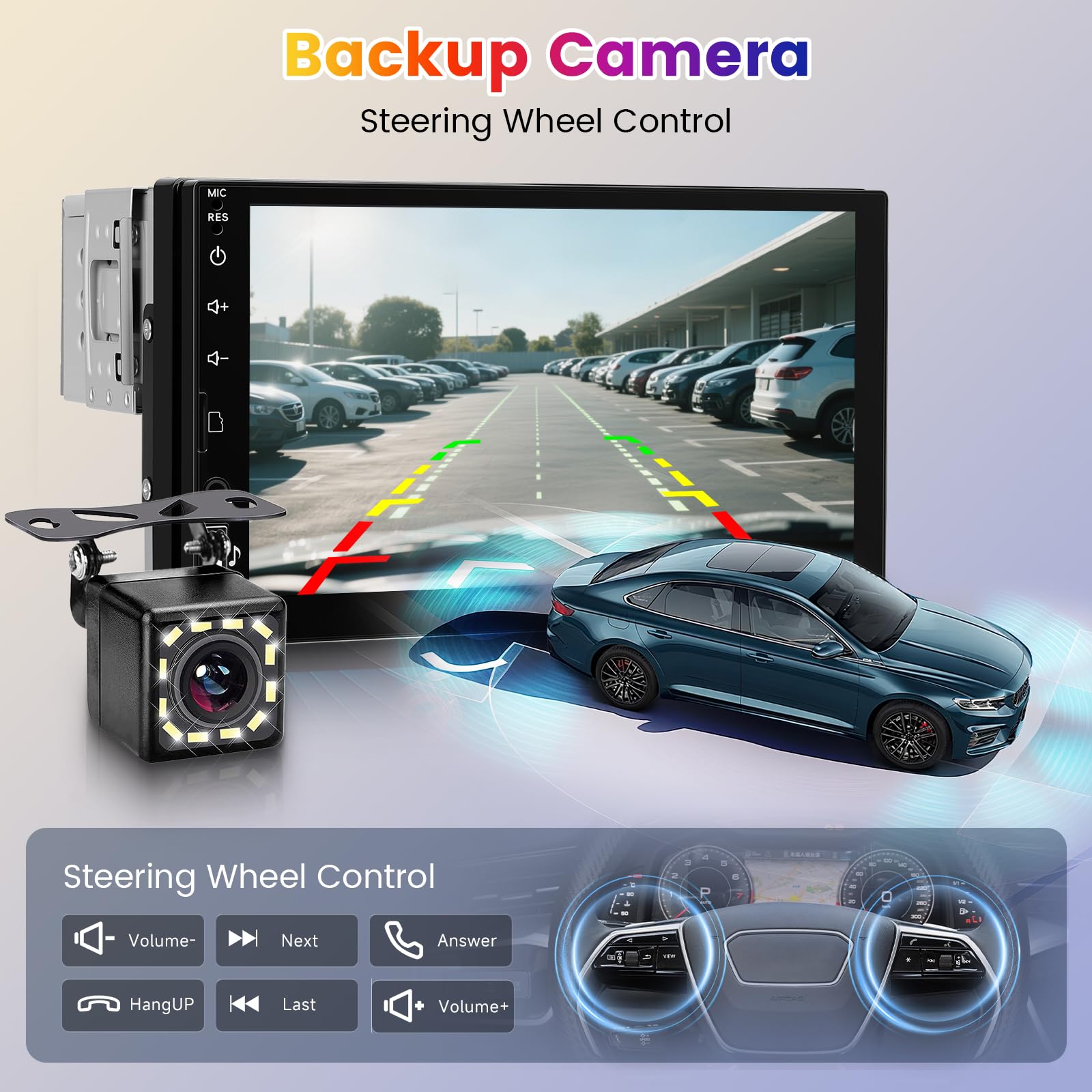 Hodozzy Autoradio 1 Din Carplay sans Fil Android Auto, LCD Écran Tactile 7 Pouces 1 Din Bluetooth Poste Voiture Radio avec MirrorLink, Radio FM/EQ/USB/SWC/Recharge Type-C + Caméra de Recul