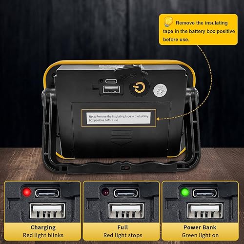 Miniatura 6 de Luz de trabajo recargable de 40 W con orificio para trípode, luz de inundación portátil de 2400 lúmenes, funciona con pilas, luces de trabajo LED