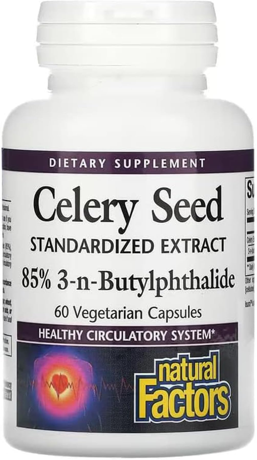 Natural FactorsCelery Seed, 70mg, High Dose, 60 Vegan Capsules, Lab-Tested, Vegetarian, Soy Free, Gluten Free, Non-GMO