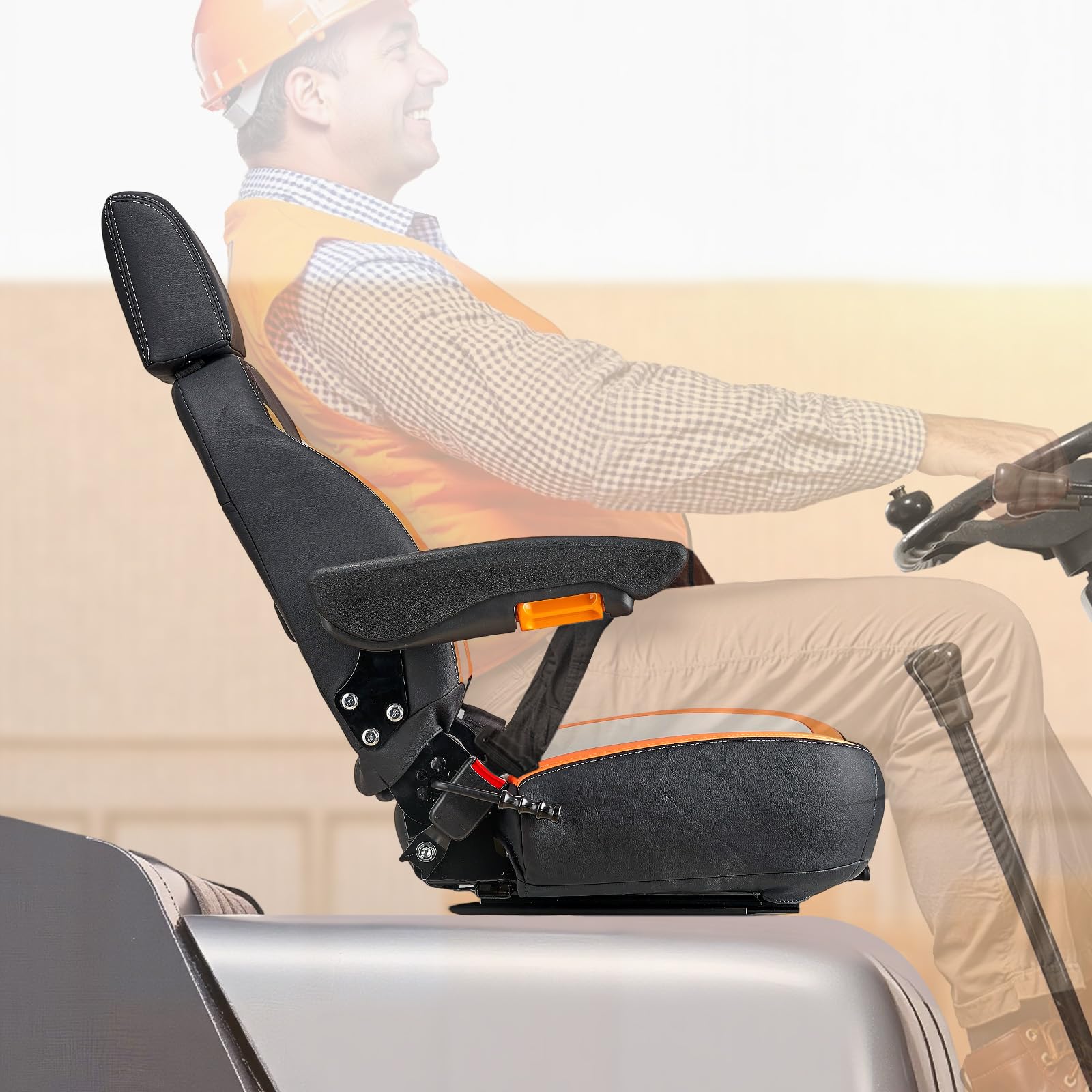 VEVOR Asiento Universal para Carretilla Elevadora 52 x 59 x 82 cm Asiento con Respaldo Ajustable, Reposabrazos, Reposacabezas y Cinturón de Seguridad, Microinterruptor, para Cortadora de Césped — view 8