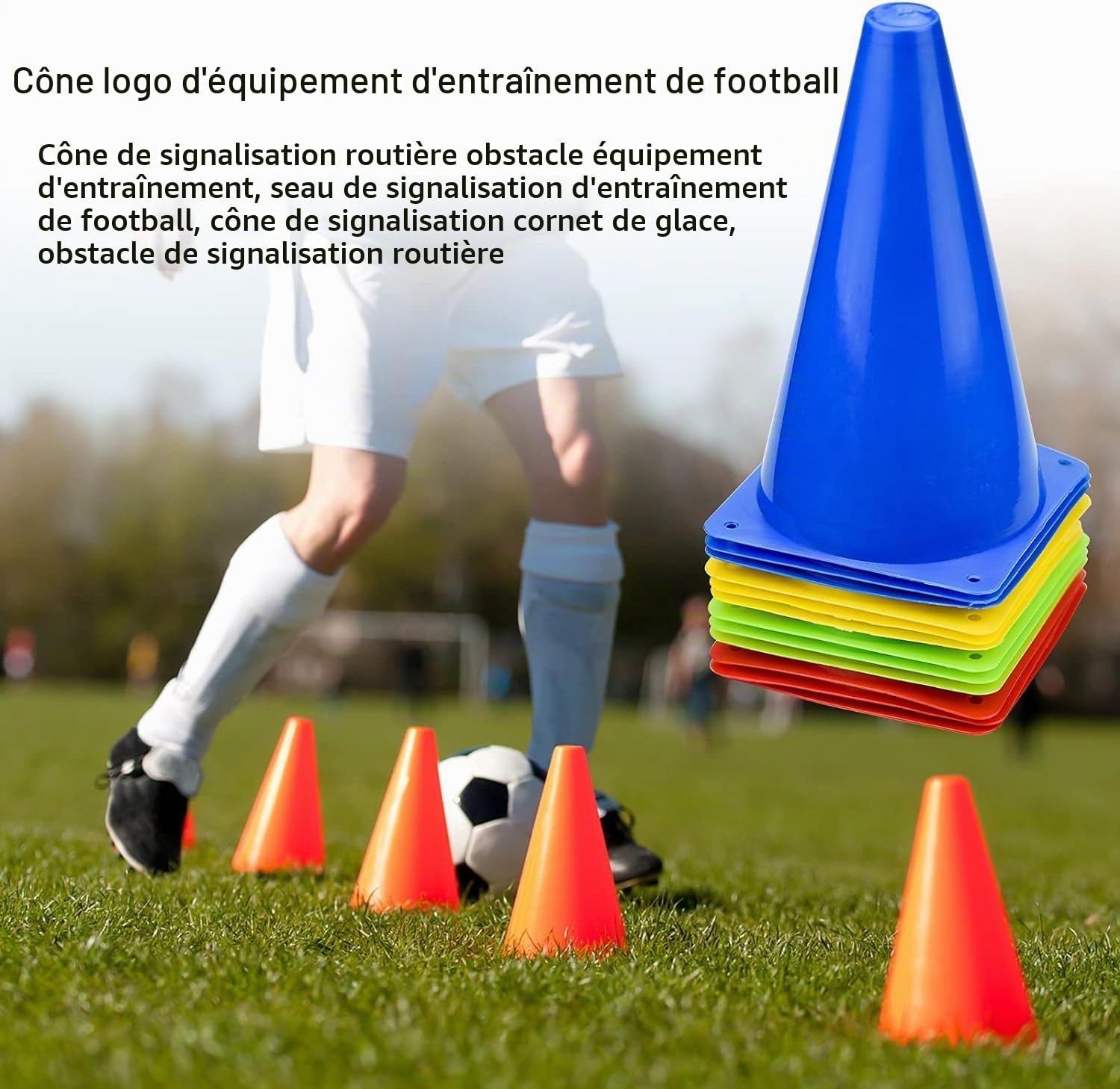 12pcs Cônes de Signalisation, 4 Couleurs Cones de Sport 23 Cm, Cone Plastique Activités Intérieures/Extérieures pour Football, Soccer, Jeux, Cône Entrainement, Plot Sport Enfant