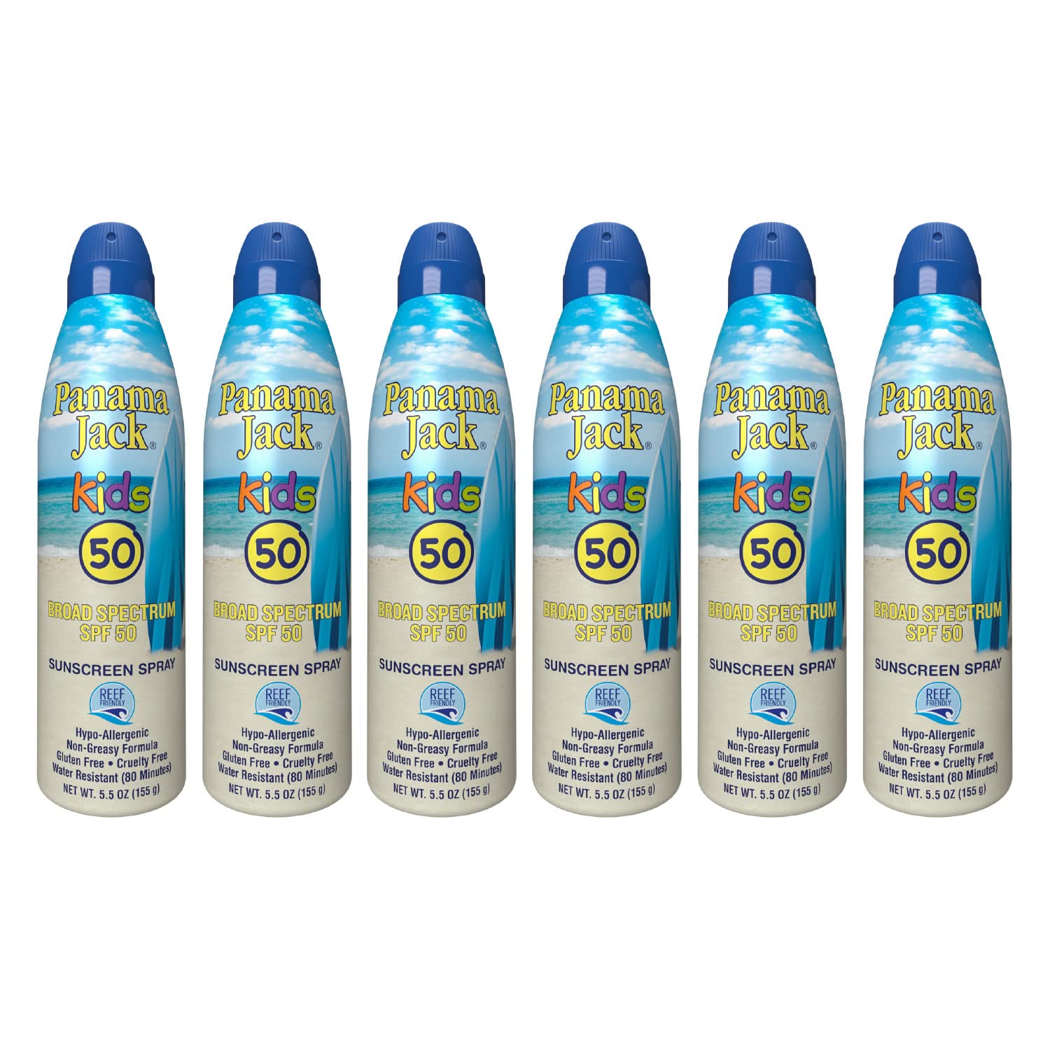 Panama Jack Kids Sunscreen Spray - SPF 50, Broad Spectrum UVA/UVB Protection, Hypo-Allergenic, PABA, Paraben, Gluten & Cruelty Free, Water Resistant (80 Minutes), 5.5 OZ (Pack of 12)