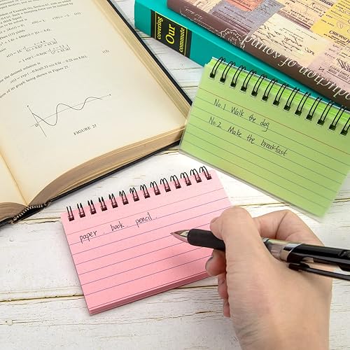 Miniatura 5 de Koogel 500 tarjetas de índice, 10 blocs de notas a rayas con cubiertas protectoras, 5 colores tarjetas flash con espiral para aprendizaje de oficina