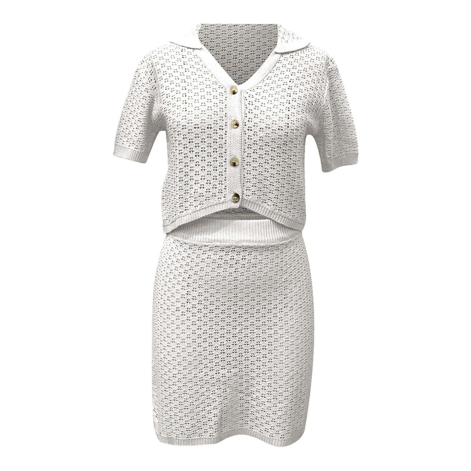 Kurzärmliges Strickrock-Set für Damen, stilvoll und bequem