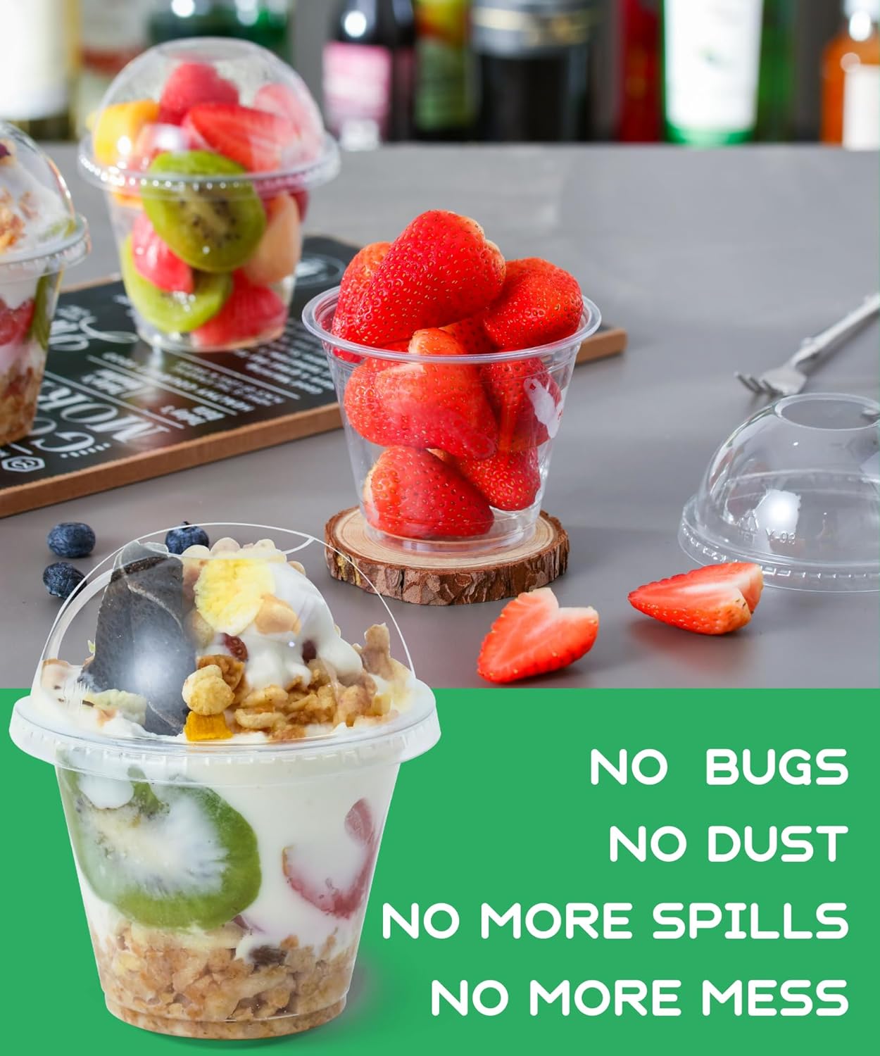 Clear Plastic Cups with Lids, 30 Sets Fruit Cups for Party,