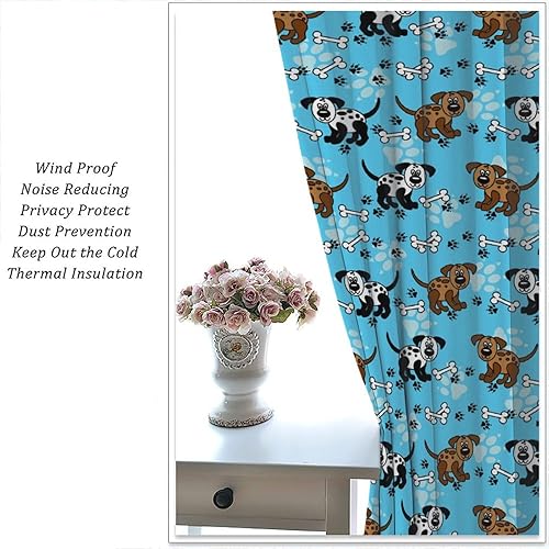 Miniatura 130 de Cortinas opacas con estampado de patas de perro, estampado de patas de perro y huesos, tratamiento de ventana, cortinas con aislamiento térmico