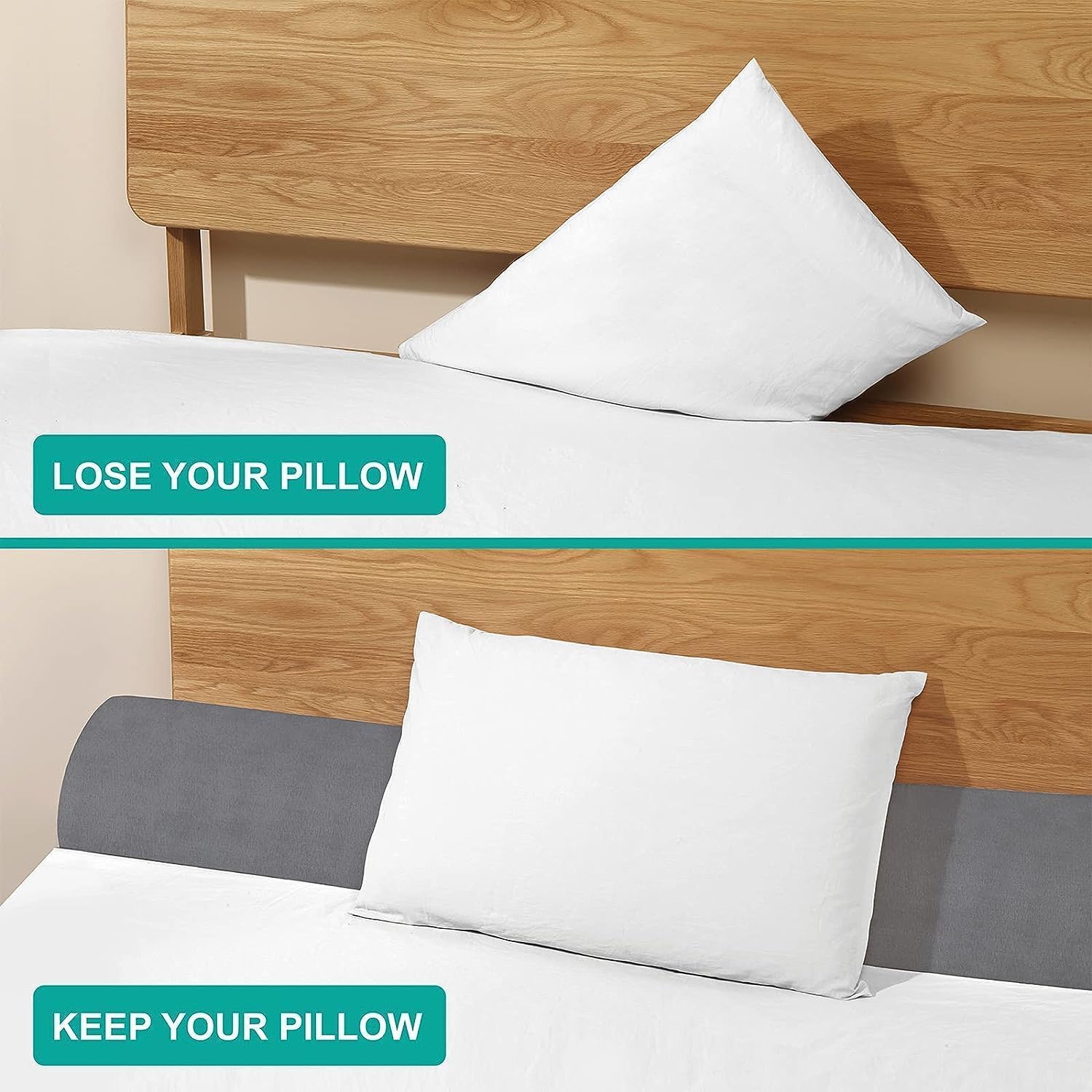 Futon Mattresses，(Bed Wedge Pillow for Headboard Gap Filler Triangle Pillow to Close Gap (0 6") Between Mattress and Headboard Stop Losing Pillows Phone and Glasses Grey (193 x 25 x 15 cm)