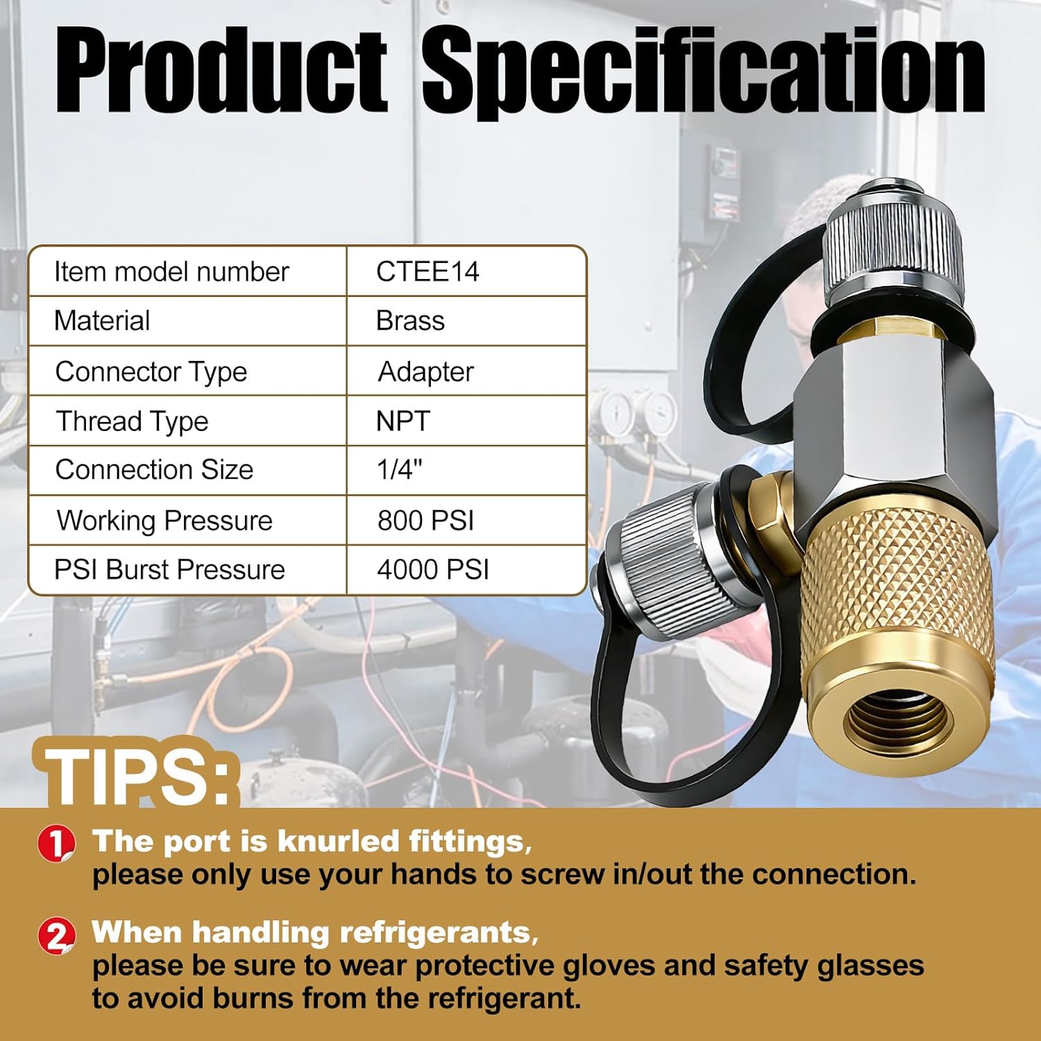 CTEE14 Low-Loss Charging T-Fitting Replacement 1/4in Flare Quickly Check Charging System Pressure for Precise Charging of A/C/Refrigeration Systems without Manifolds or Unnecessary Hoses