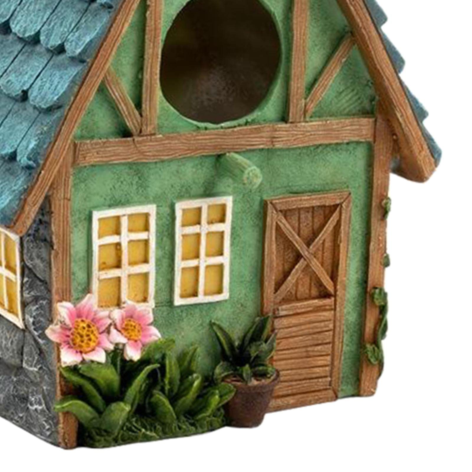 Casetta per Uccelli Uccellini Appesa Giardino Decorazione in Resina Stile Rustico con Lavorazione Adatta per Giardino Esterno Regalo