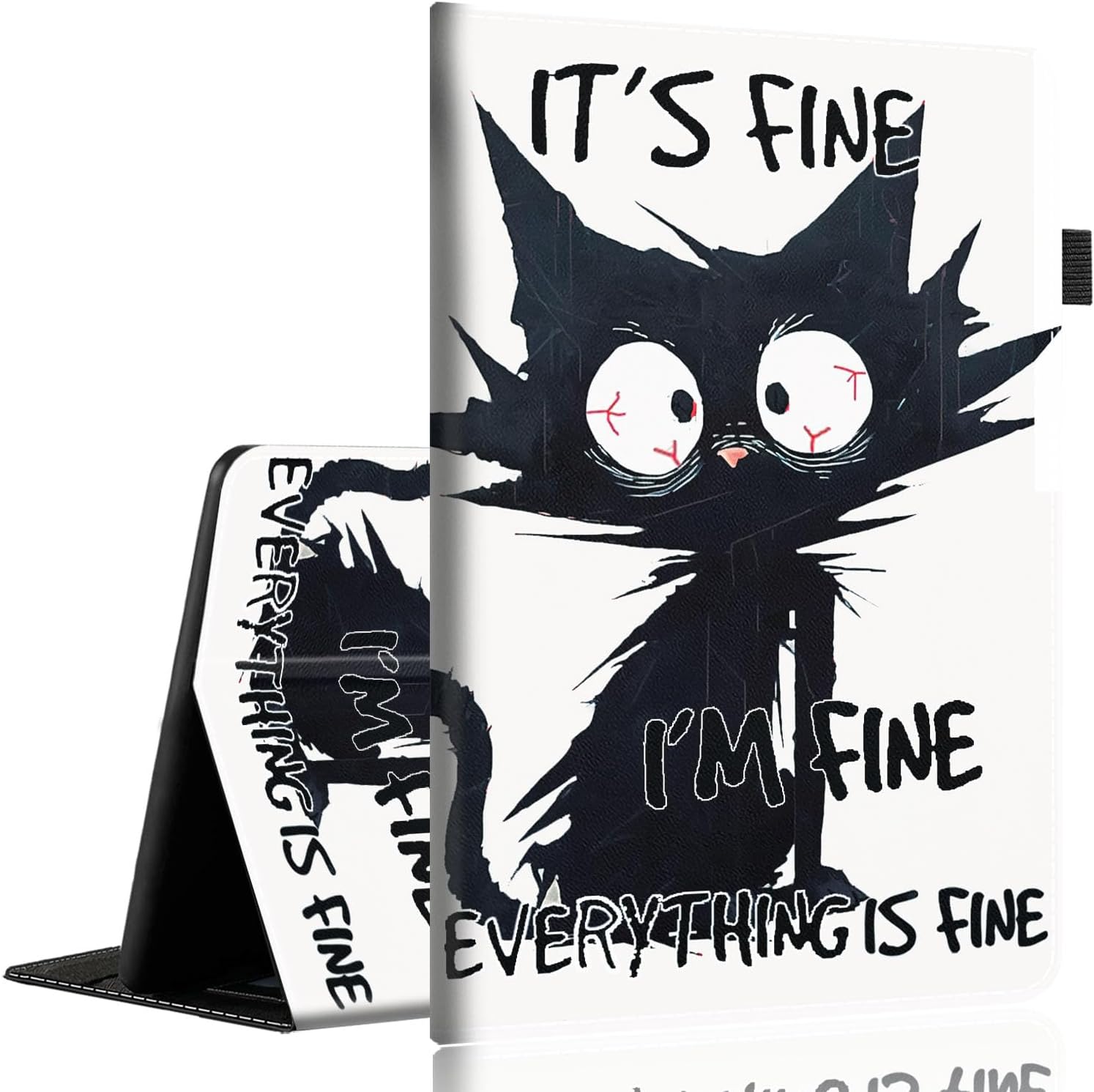 Case for Amazon Kindle Fire HD 8 Tablet 8"(12th/10th Generation, 2022/2020 Release) & HD 8 Plus，Slim Fit Foldable Standing Cover with Auto Sleep/Wake，It's Fine I'm Fine Everything is Fine Black Cat