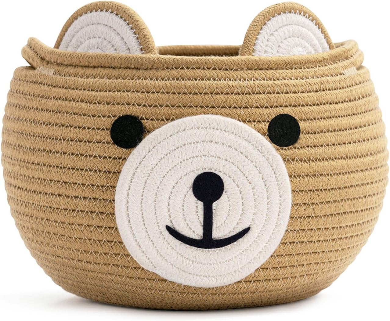 CherryNow Cotton Rope Baby Basket for Nursery, Bear Gift Baskets for Kids, Empty Baby Shower Basket with Handles, Small Cute Animal Baskets, Brown, 10.5"D x 8.5"H