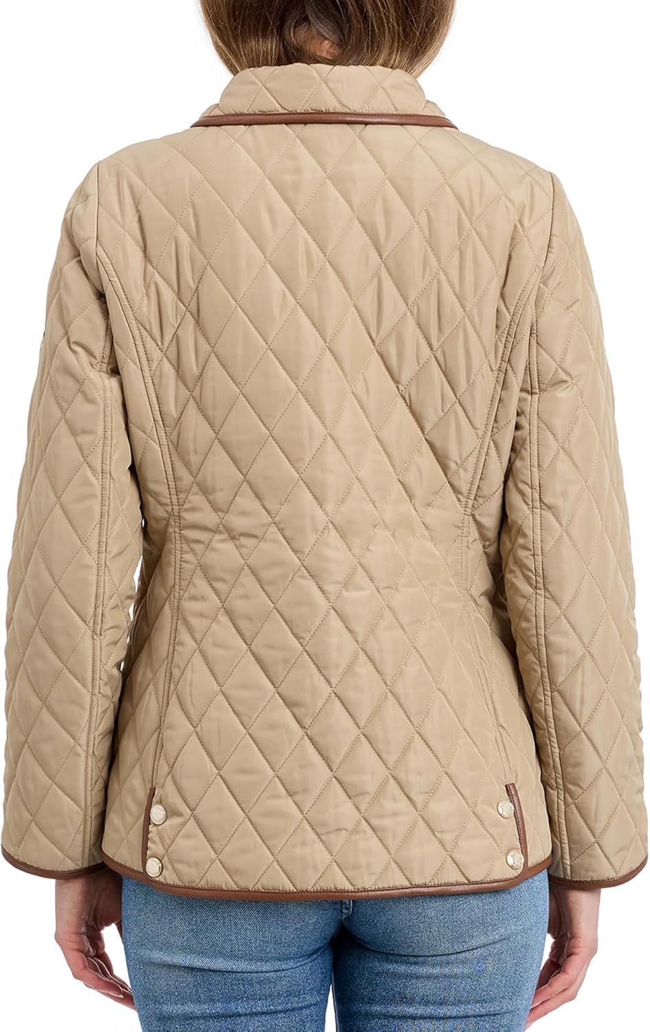 Michael Kors Womens Diamond Quilted Jacket for Women, Stylish Lightweight Jacket with Trim Detail, Khaki, Medium - Image 7