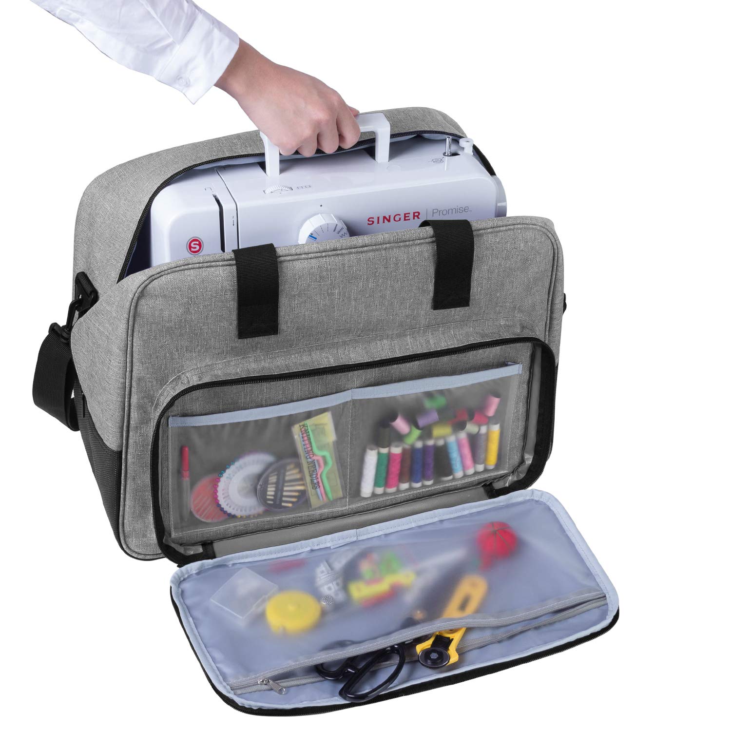 Yarwo Maletas de Transporte para Máquinas de Coser, Bolsa para Máquina de Coser Adecuado para la mayoría de Las máquinas de Coser universales, con Acolchado y Fondo Antideslizante, Gris