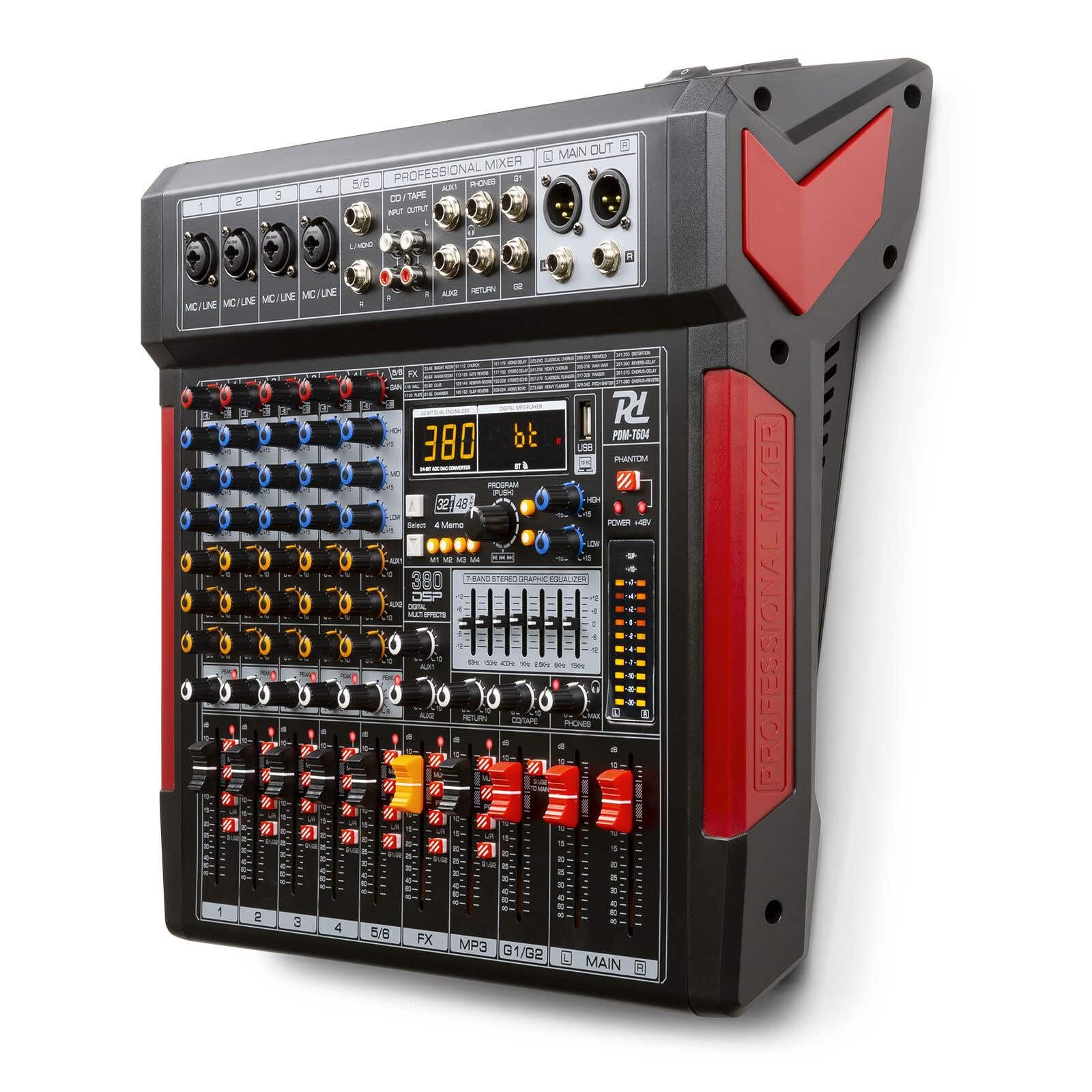 Power Dynamics PDM-T604 Stage Mixer 6-Channel DSP/MP3, professionelles Audio Mischpult, Audio Mixer, Soundmischpult