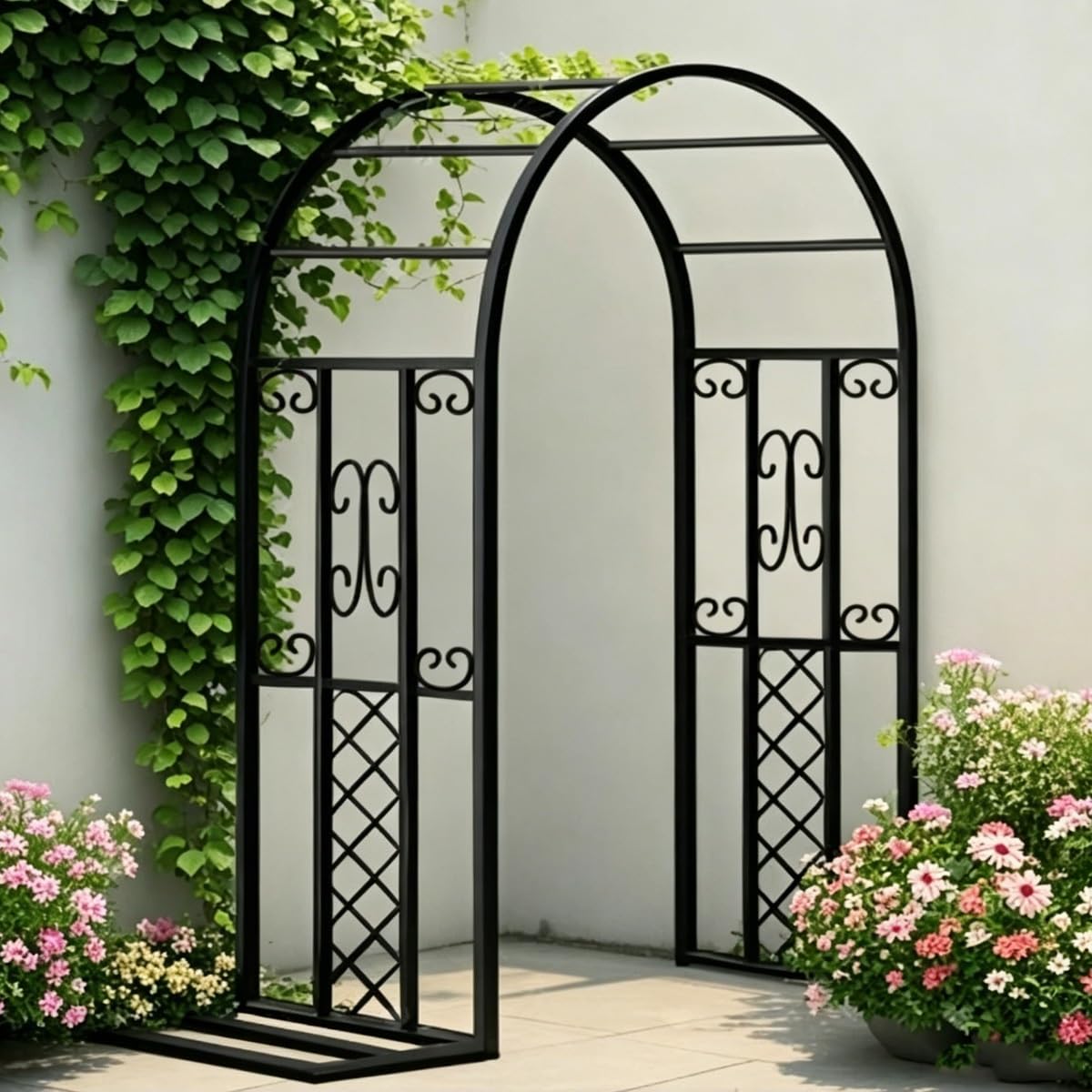 Solidna metalowa kratka ogrodowa do pnących winorośli i kwiatów, 180 x 230 cm, kremowa altanka, na patio, trawnik, dekoracje ślubne i halloweenowe, rama podtrzymująca rośliny