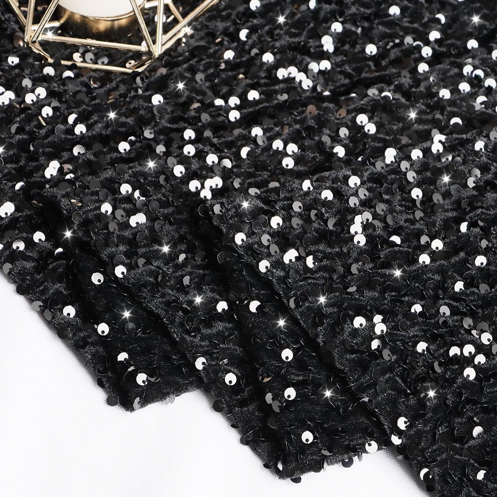 DUOBAO Black Sequin Fabric by the Yard | 5 Yards Soft & Stretchable Sparkle Velvet Material | for Wedding Dresses, Halloween Costumes, Cosplay, Party Decor