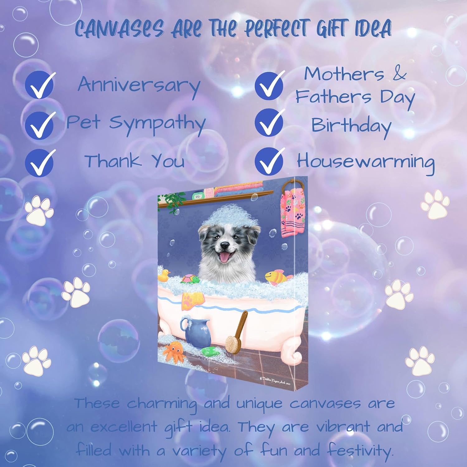 Rub a Dub with Border Collie Dogs Canvas Wall Art - Premium Quality Ready to Hang Room Decor - Pecan Floating Framed 16" x 16"
