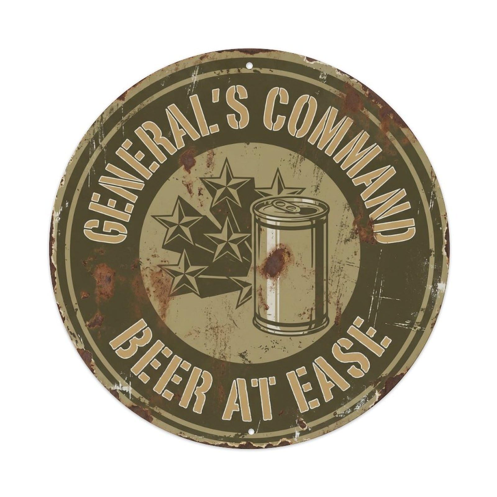 Retro Bar General Command Lounge Beer Metal Tin Sign Plaque Wall Decor for Cafe, Club Bar, Office, Home Garden Round Metal Poster 8x8Inch