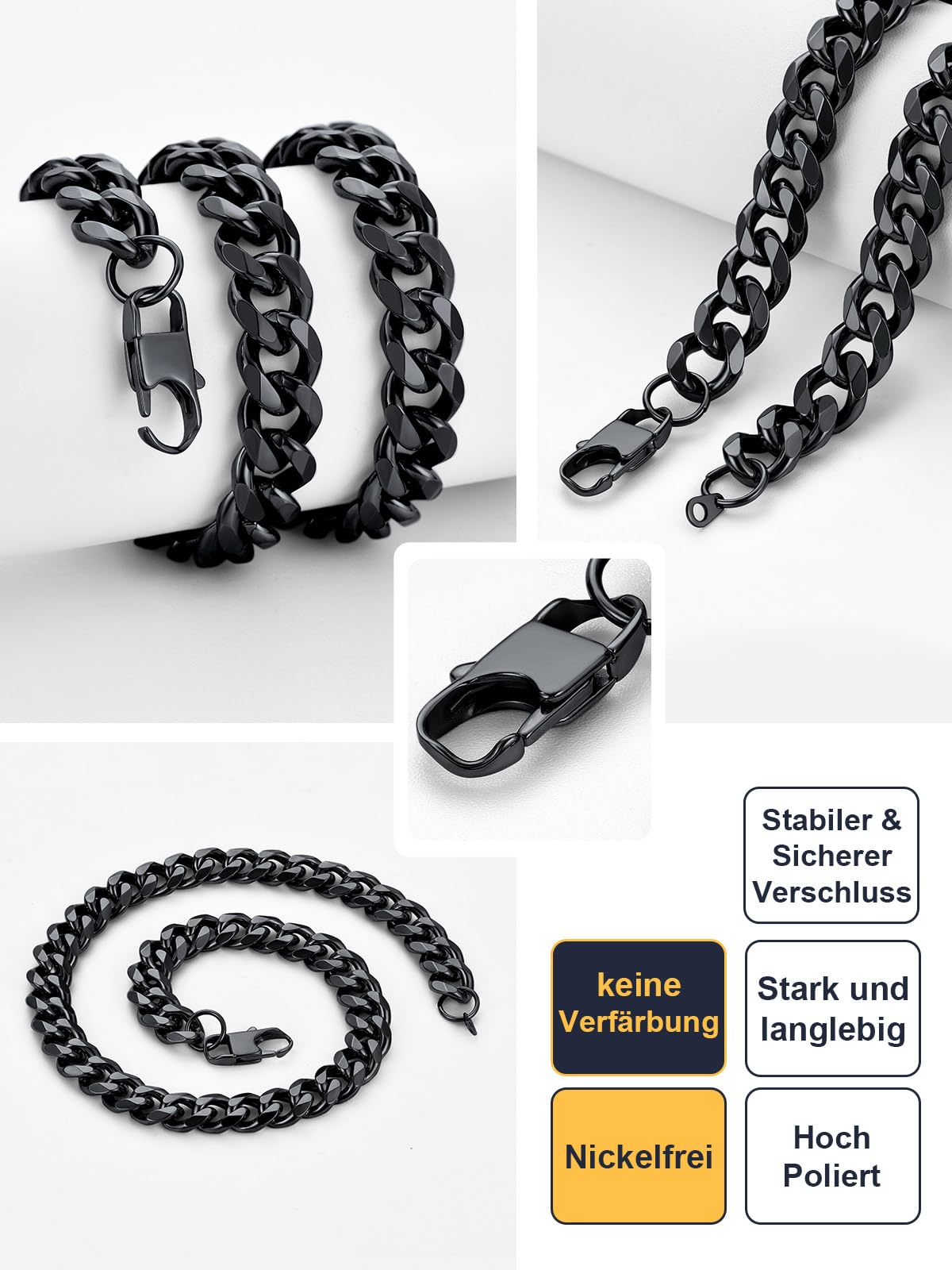 U7 Klassische Panzerkette für Damen Herren Edelstahl/18k vergoldet kubanische Gliederkette Hip-Hop Kette 3/6/9/12mm breit Kubanische Kette für Männer Jungen in 36/46/51/55/61/66/71/76cm
