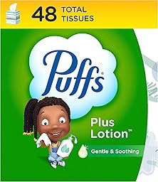 Puffs Plus Lotion Facial Tissue, 1 Cube Box, 48 Tissues per Box, Allergies and Colds