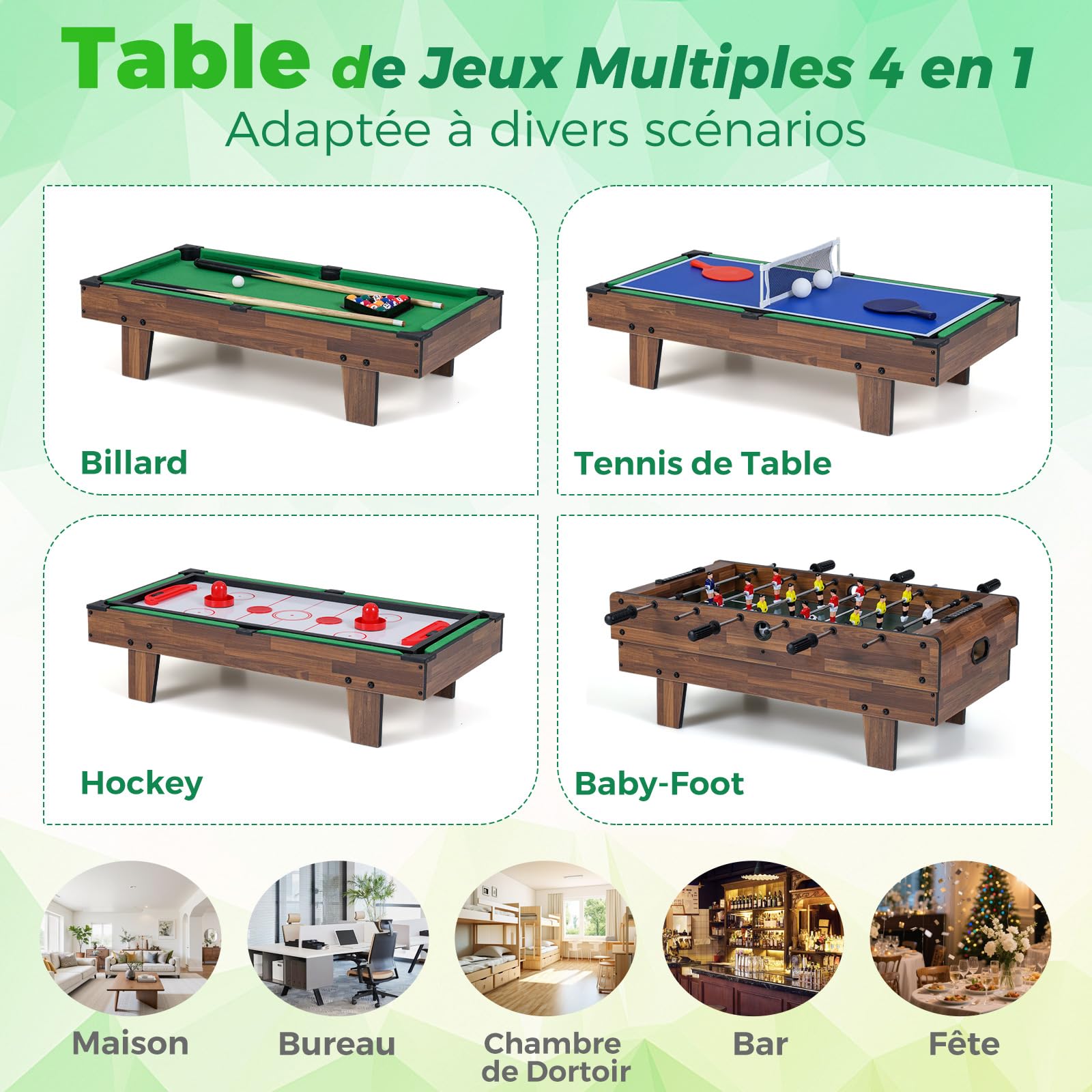 GOPLUS 4 en 1 Table Multijeux Pliante, Table Babyfoot Air Hockey Ping-Pong Billard, Jeu Multiple en PP+MDF avec 81,5x43x29,5CM (Marron)
