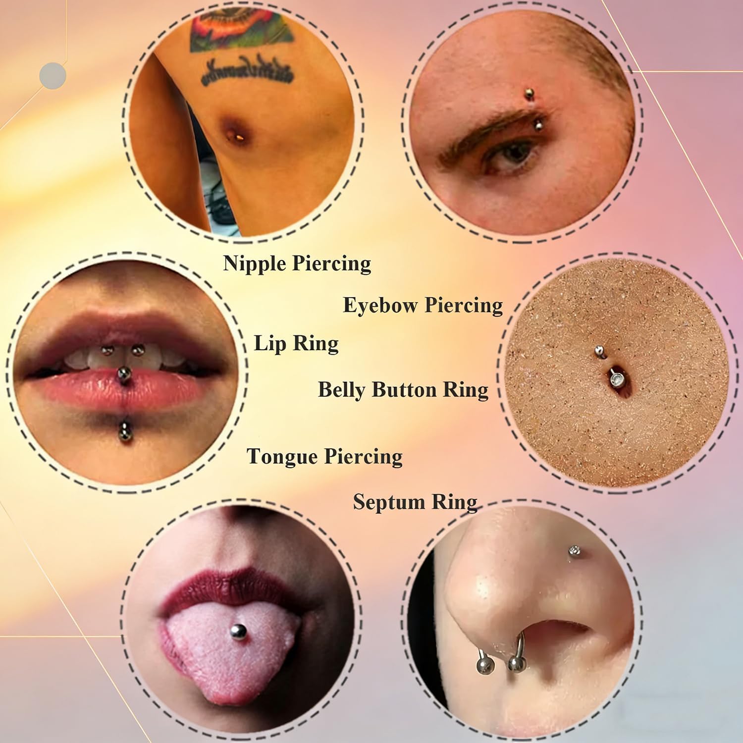 Professional Body Piercing Kit,Piercing Gun Built in 13G 14G Piercing Needles,Tool Set for Belly Button,Lip,Tongue,Ear,Eyebrow,Nipple Piercing,Piercing Supplies for Women Men