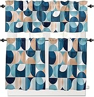 Vista 68 de Cenefa de cocina para ventanas, Día de la Independencia, pentagrama, textura de arpillera a cuadros, semitransparente, con bolsillo para barra