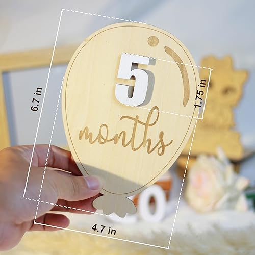 Miniatura 52 de Tarjetas de hitos mensuales para bebés, discos de hitos mensuales de madera, accesorios de fotografía para recién nacidos para documentar el Disco